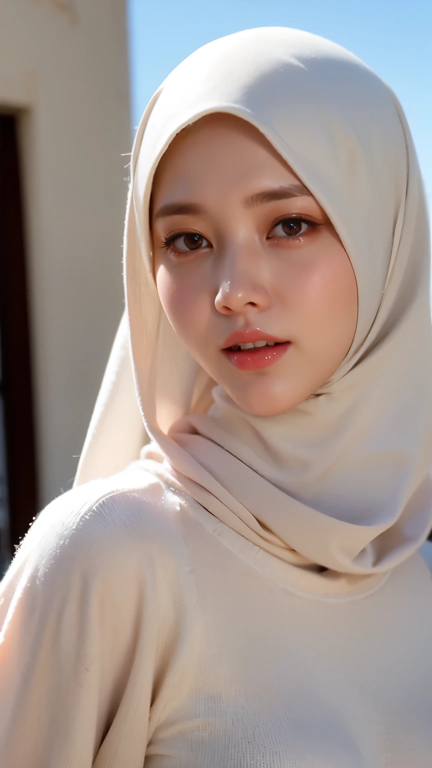 ((Best quality, 8k, Masterpiece :1.37)), (wear hijab girls), girls wear hijab, (girls wearing hijab moslem), beautiful face, face bukkake, 18 years old girls, hair black, ultra detailed face, ultra detailed body, slim body, lips smile, Beautiful detailed eyes, eyes korean, detailed nose, Natural Lip, ((Lips Smile)), face smile, Wear hijab moslem, fancy jubba thobbe, (photo full body1.1), lview of the blue sky, Slim Body, body erotic, (undressing nude), realistic face, backround people hijab