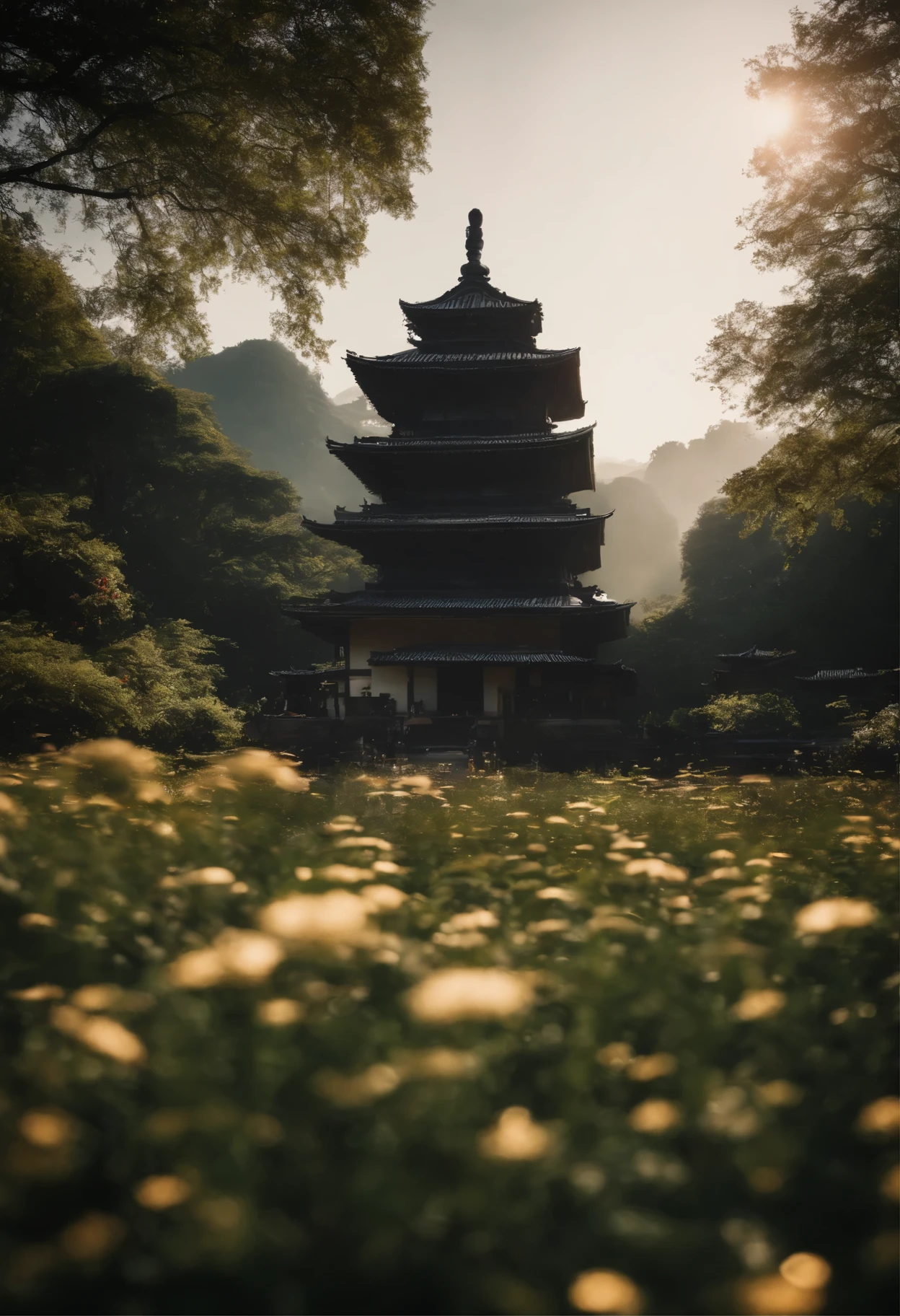 Enchanting temple grounds、garden、Screenwriter Hiroshi Takeyama、Yoshitaka Sasakawa of the Sasakawa Economic Support Organization, a general incorporated association、Black cat、A swarm of glowing fireflies。fantasy。