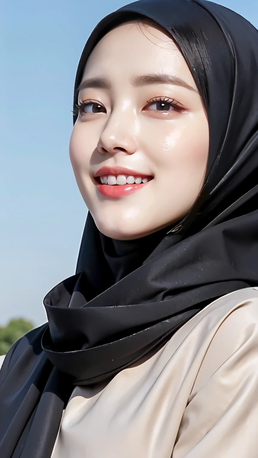 ((Best quality, 8k, Masterpiece :1.37)), (wear hijab girls), girls wear hijab, postion:stanfing style, (girls wearing hijab moslem), beautiful face, face bukkake, 18 years old girls, hair black, ultra detailed face, ultra detailed body, slim body, lips smile, Beautiful detailed eyes, eyes korean, detailed nose, Natural Lip, ((Lips Smile)), face smile, Wear hijab moslem, fancy jubba thobbe, (photo full body), view of the blue sky, Slim Body, realistic face, backround people hijab , (full body photo)