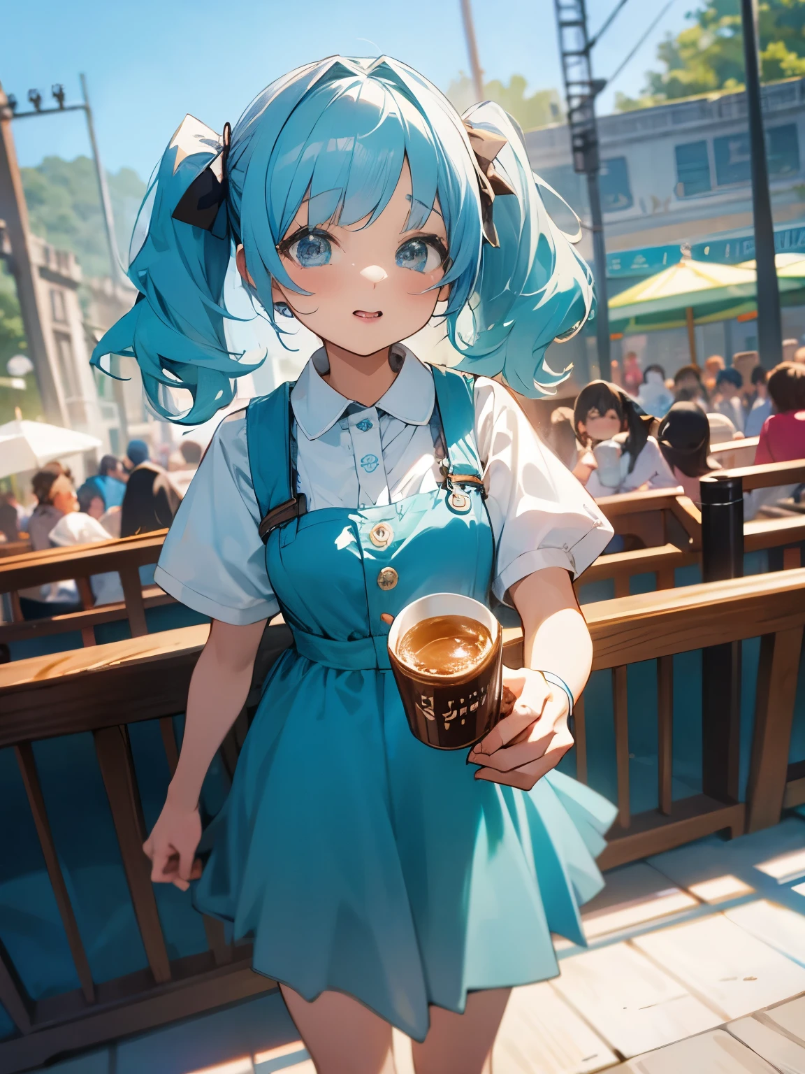 theme park amusement park attraction ride coffee cup tea party girl twintails light blue hair cute