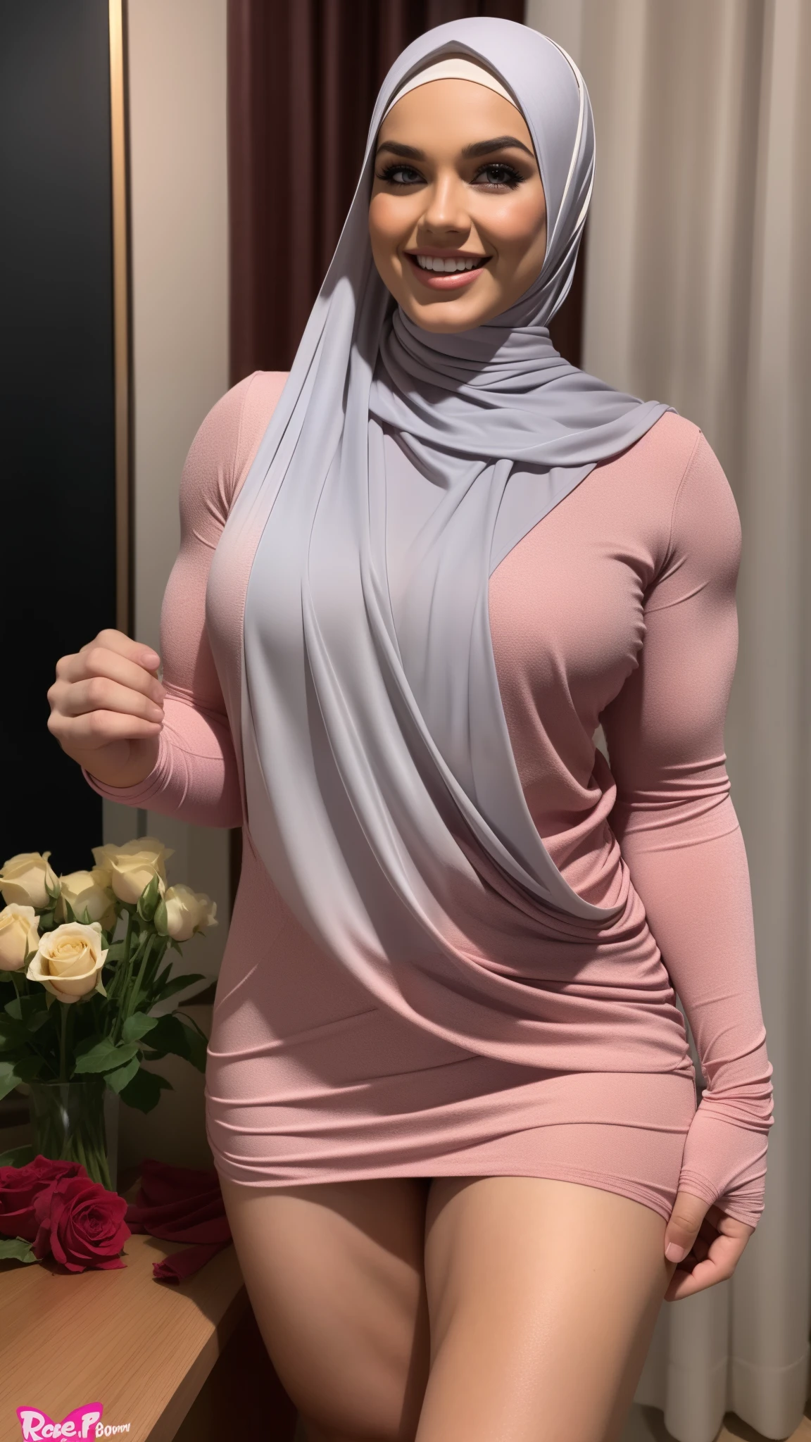 BODYBUILDER TEEN SMILE (HIJAB), (ROSE PANTIES PATTERN FLOWERS), NAKED AT FOREST & SMALL BOOTY, (THIN TINY TITS), ((FLAT CHEST)), NAKED BOXER SATIN GREY, SHORT HAIRY PUSSY