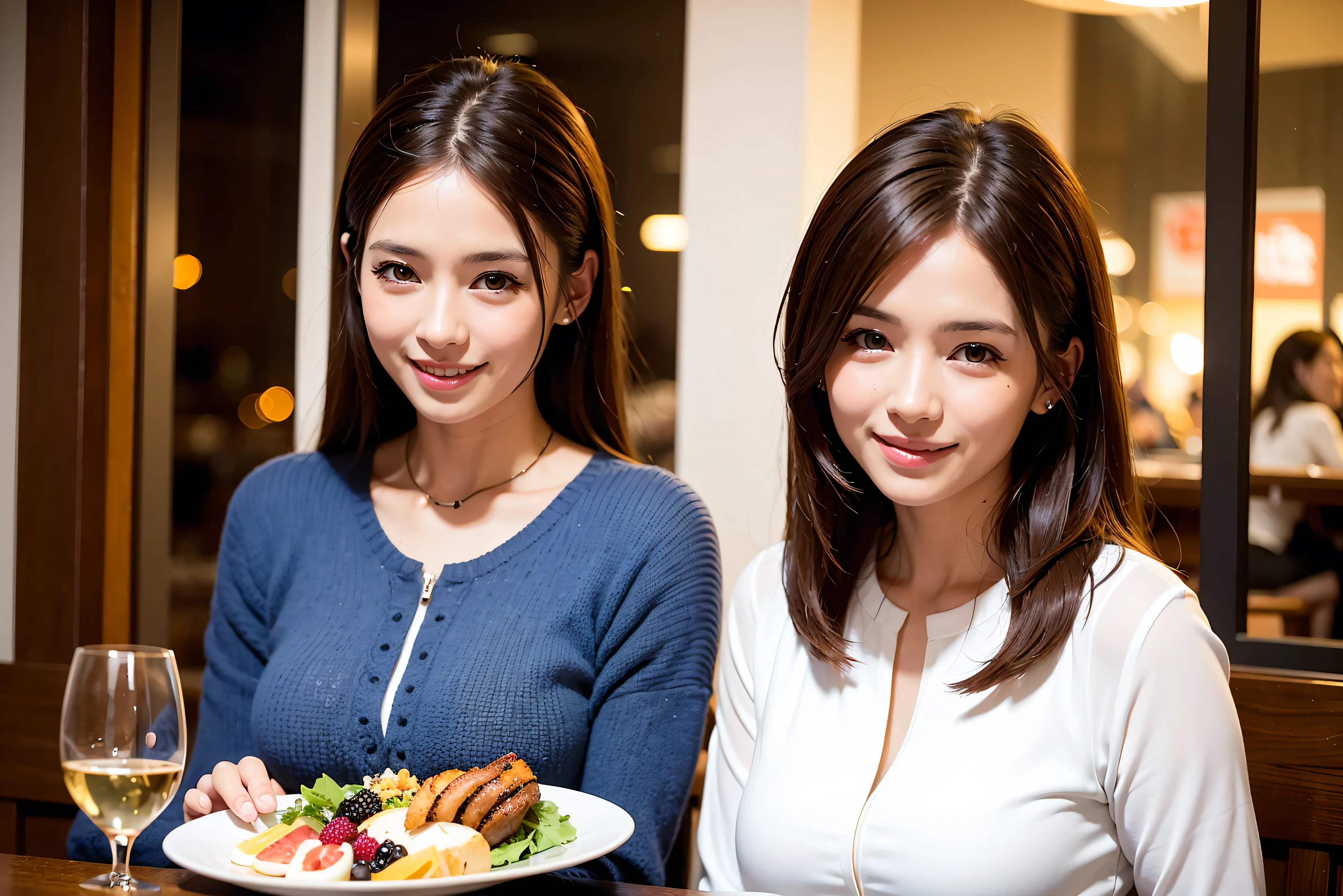 64k, UHD, highest quality, masterpiece: 1.2), (realistic, photorealistic: 1.37),5-people、やわらかなsmile、gentle expression、 Super detailed, celebration party、beauty、charm、beautiful mature woman、3 women who love wine、three men、Kobe、Yokohama、champagne、Sparkling wine、winter night、restaurantでワイン宴会、(slimな男女4名),(Wine party for 5 people)、(slimフェイス),Happy、 最高なsmile、Fox Face、Berry Short、(because I&#39;thin), (brown hair), (shortcut), long sleeve shirt、winter fashion、Colombia、Brazilian、Japanese、Dutch、German、Portuguese、Belgian、Italian、french, (gushing), (slimボティ), (brown hair), (shortcut), 端正なbeauty、cheeks blush a little, (41 years old), 38 years old, 35 years old、32 years old、 A beautiful and detailed night view spreads out outside the window........., restaurant, wine glassが座っている, At night, in a prominent place (from the Upper body) nova frog style, actress, model, Upper body, White wine, slim, wine glass, very beautiful night view, wine glass Put in the Middle, Happy smile, (smile: 1.15),