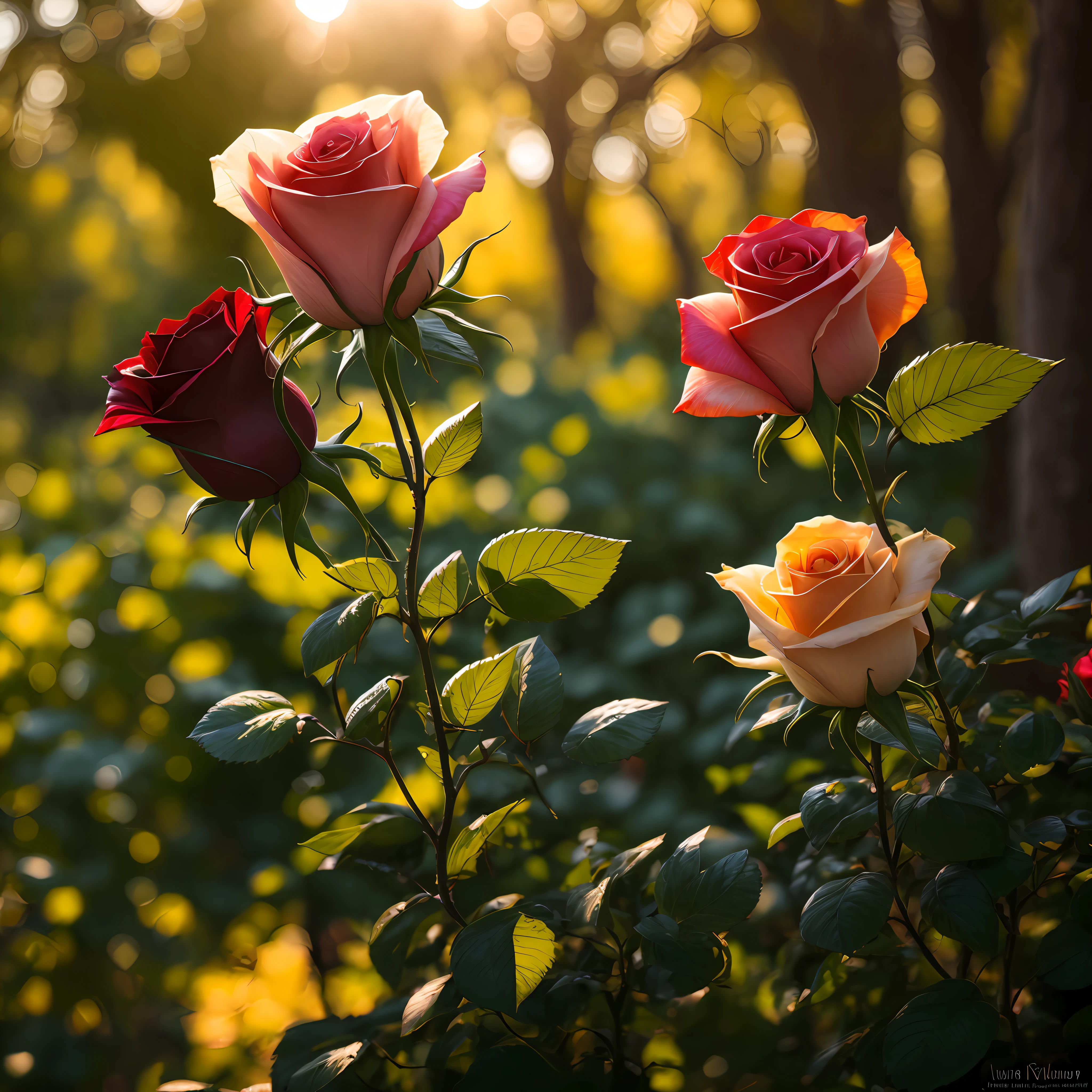multicolor rose, sunlight, natural light, morning