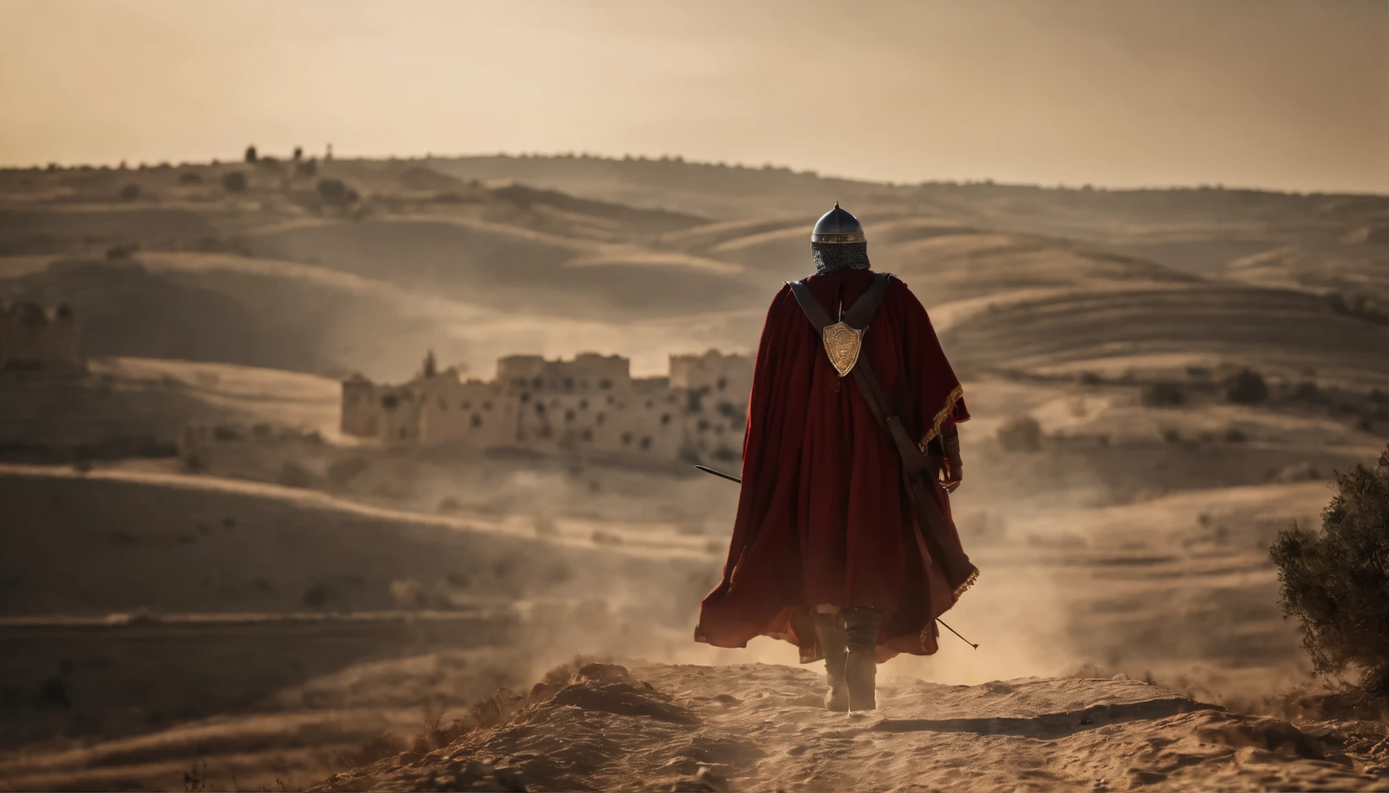 Realistic photo of crusaders in palestine during XII century