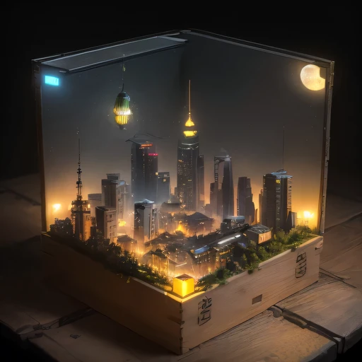 Lunar soil realistic model, (bifurcation, original photo, best quality, masterpiece:1.4),SteampunkCyberpunk6820 City,(CyberpunkLunar soil light:1.3), Lunar soil (related to land),(in a small nature box:1.3),Isometric, small nature, landscape on foundation,landscape,