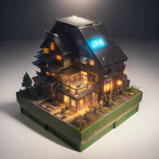 Lunar soil realistic model, (bifurcation, original photo, best quality, masterpiece:1.4),SteampunkCyberpunk6820 City,(CyberpunkLunar soil light:1.3), Lunar soil (related to land),(in a small nature box:1.3),Isometric, small nature, landscape on foundation,landscape,