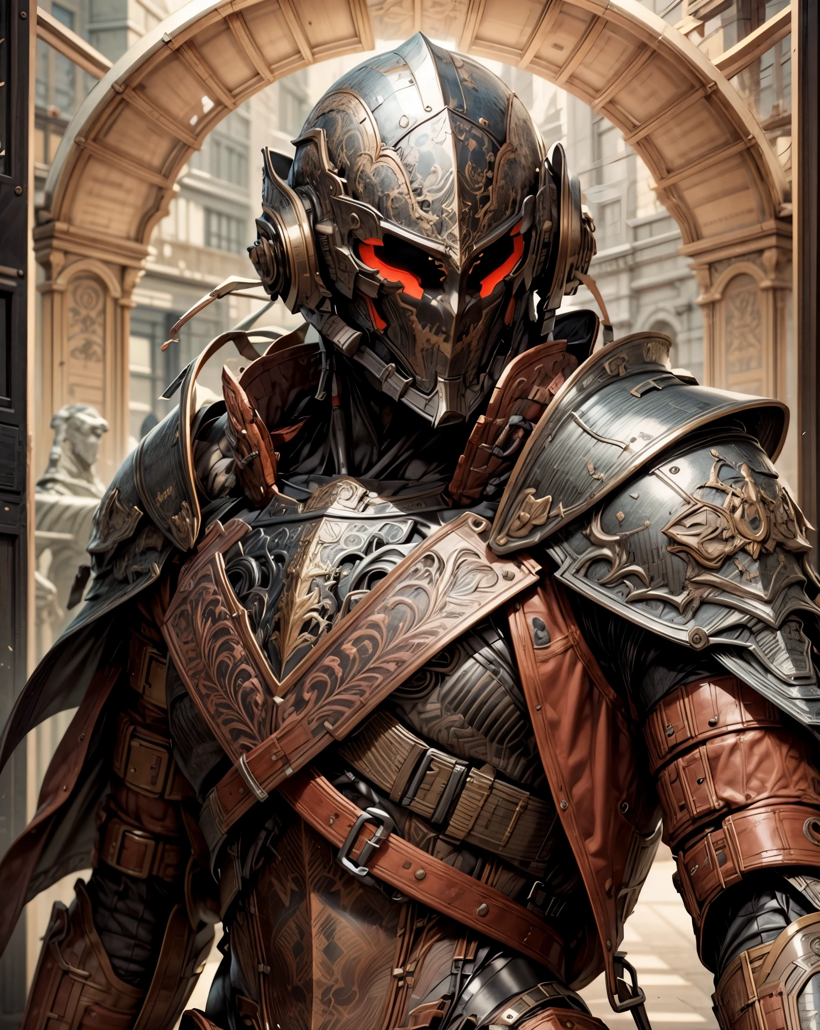 (((epic and visually stunning complex digital anime masterpiece:1.6, elegant decorated military cyborg, ((handsome male:1.3)) soldier:1.3, sharp angular masculine face:1.4, mid 30’s:1.4))), (((heavily muscled masculine chest:1.4, chiseled abs:1.4, heavily toned:1.4, slim yet muscular:1.3))), (((complex tactical scifi mecha helmet:1.5, mechanical helmet:1.3, scifi tactical visor:1.4))), (((scifi tactical double breasted trench coat:1.5, sleek exoskeleton:1.3))), (((form fitted armor plating:1.3, super sleek sensually revealing under suit:1.5, waist and thighs exposed:1.5)), ((flamboyant feminine essence:1.4, heavy mechanical gothic aesthetic:1.4)), ((androgynous body build)), (((toned yet heavily muscled gorgeous femboy physique:1.4, gorgeous perfectly defined muscles:1.4, toned sleek mechanical arms and legs:1.4, thick well rounded thighs:1.5, mechanical muscles))), ((((depth of field, cinematic lighting, chromatic aberration, ray tracing, UHD, masterpiece, top of head covered, super detail, high details, high quality, award winning, 8k, highres)))):1.6, (((dieselpunk, decopunk, artificial muscle))):1.6, (((beautifully engraved gothic scifi style design:1.4)))