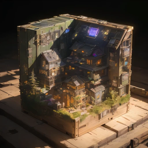 Lunar soil realistic model, (bifurcation, original photo, best quality, masterpiece:1.4),SteampunkCyberpunk6820 City,(CyberpunkLunar soil light:1.3), Lunar soil (related to land),(in a small nature box:1.3),Isometric, small nature, landscape on foundation,landscape,