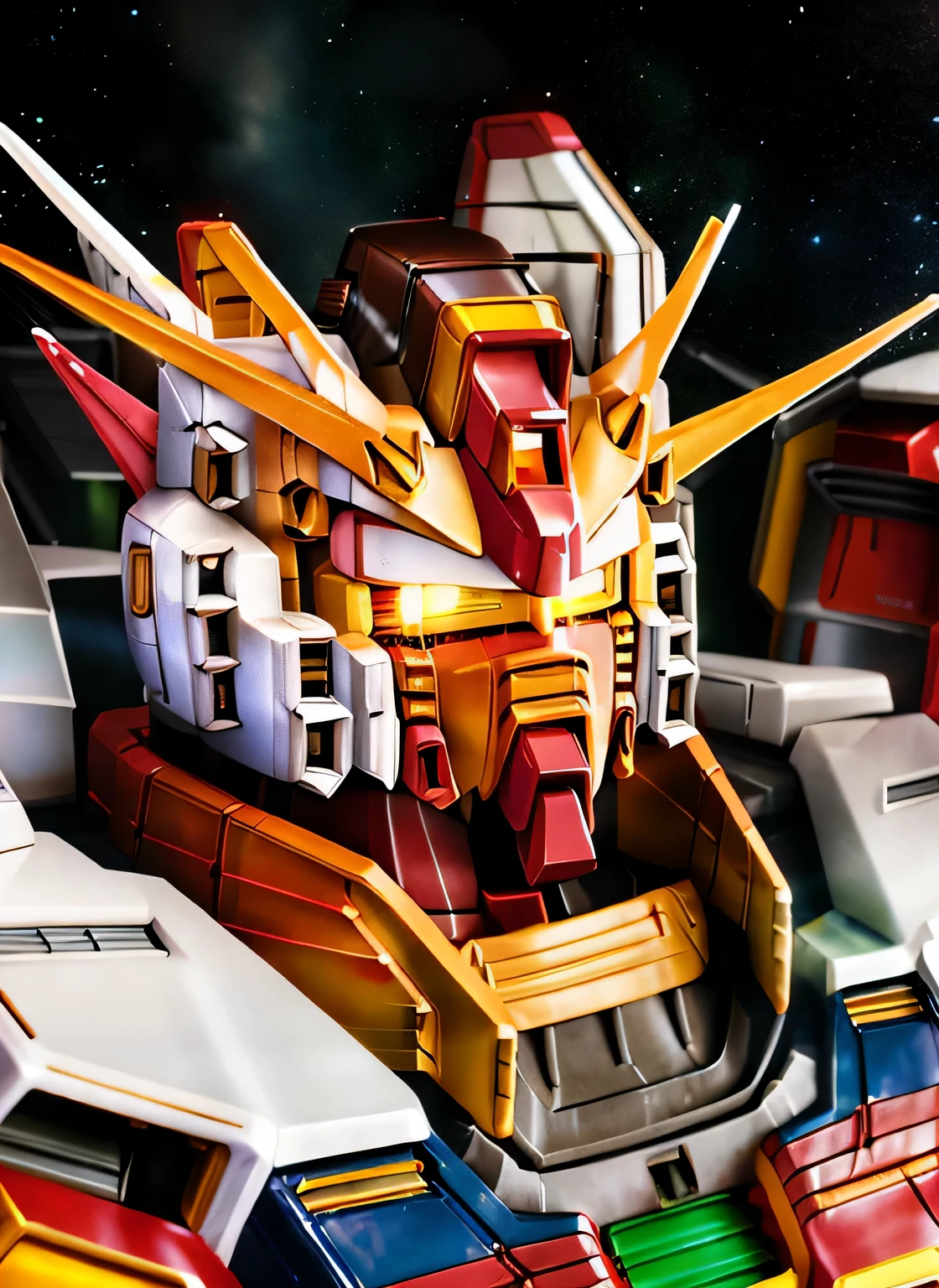 (Gundam F91:1.5)、((masterpiece))、(shine of light)、SD Art、robot mechanic、and flames surround it、outer space、Maximum output、continuous attack、beam radiation、 (Highly detailed CG Unity 8K wallpaper)、Vesbar、Fully armed、earth in background、SF、sparks、steel, rust on edges、realistic、highest quality、SF、Lens flare、unreal engine、