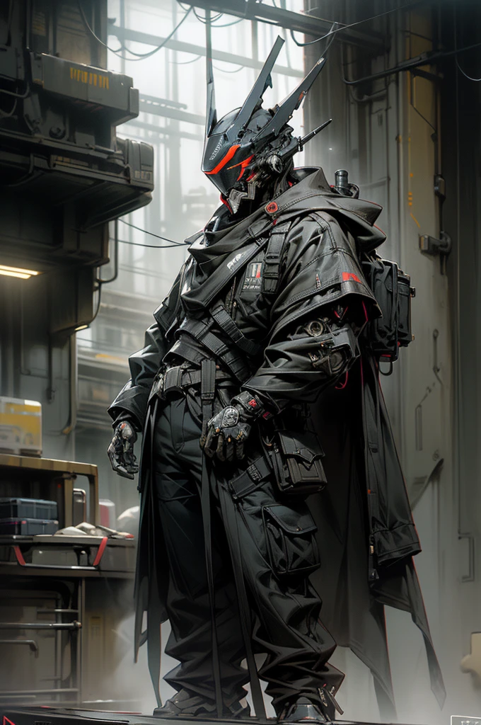 "Behold the breathtaking masterpiece of a Citizen Cyberpunk, clad in an oversized, asymmetrical black hoodie and cargo pants, adorned with the genre's signature design element, "((genresik))", proudly displayed on his black attire. With dark color tactical gloves covering his hands and a futuristic black cyber helmet covering his head, he radiates an aura of mystery and intrigue. The brilliance of neon lights and the sleek, polished surface of his high-tech helmet contrast sharply with the dark, ominous environment around him.

This highly detailed, raw photography is reminiscent of a daftpunk-in