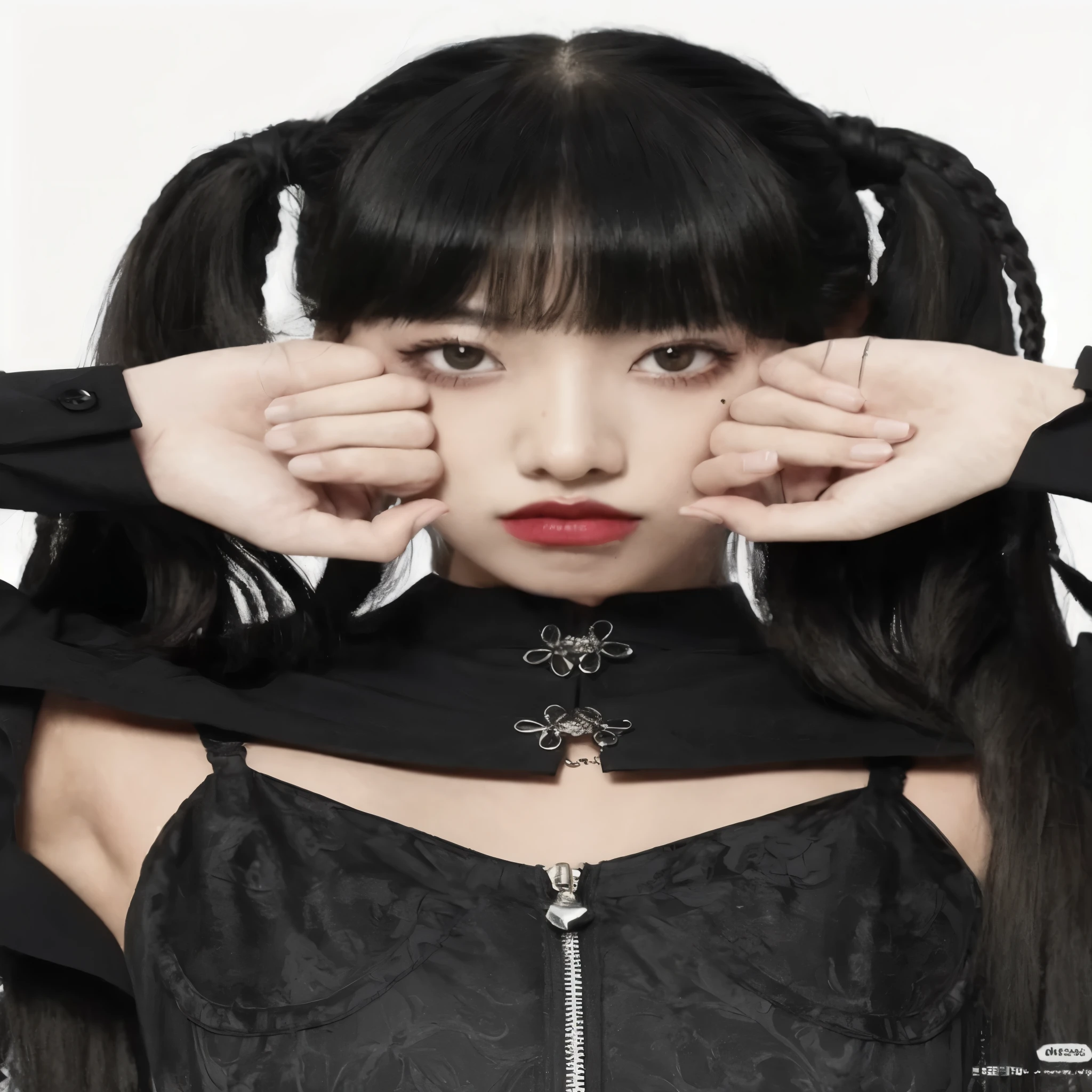 a closeup of a woman with long hair covering her eyes, 1 7 - year - old anime gothic girl, cruel korean gothic girl, pelo cortado hime negro, sui ishida con cabello negro, 1 7 - year - old gothic girl, japanese gothic, gothic girl aesthetic, estrella asesina, shikami, Neo gothic, gothic aesthetic, el corte de hime, gothic girl