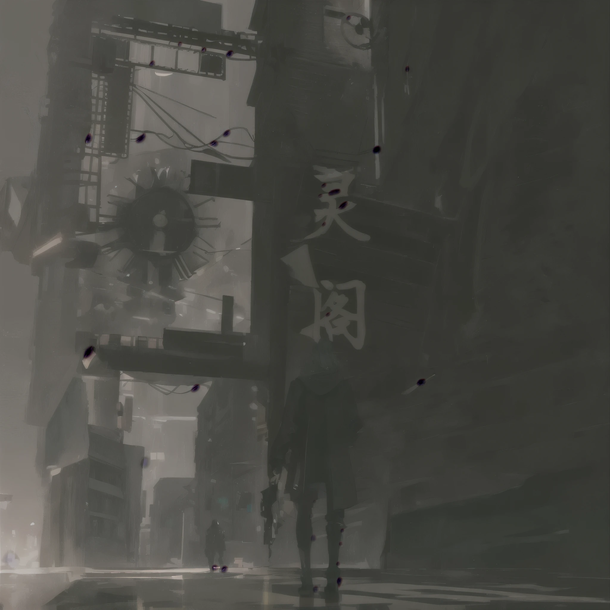 there is a man walking down a street with a clock on the wall, gothic city streets behind her, anime atmospheric, digital cyberpunk anime art, atmospheric anime, stylized urban fantasy artwork, anime cyberpunk art, anime background art, cyberpunk street, wandering in the city, traversing a shadowy city, hd anime cityscape, anime concept hdr anime macmanus