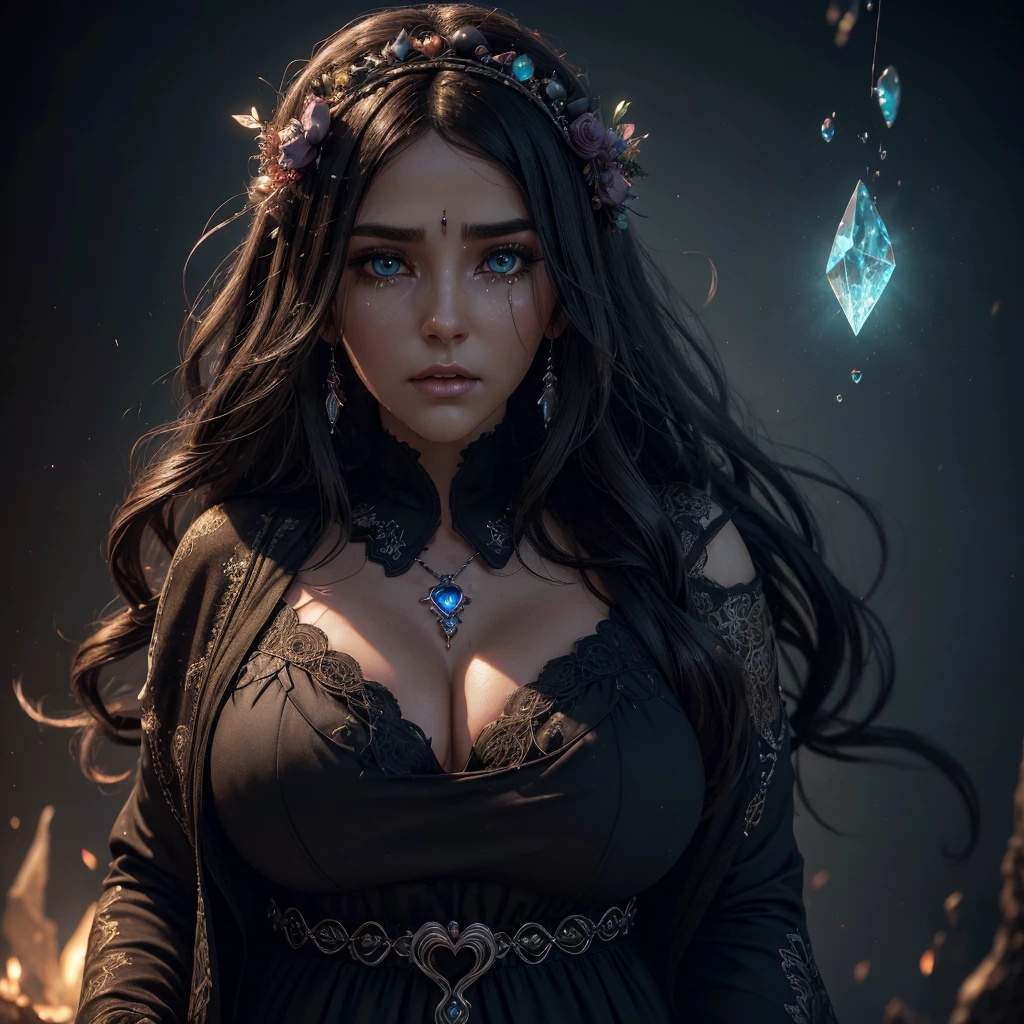 (((One bbw brunette woman))), wind blown hair, abaya, Eden, ethereal, (8K HDR 0.8) (Cinematic lighting 0.9) (Ultra-detailed and complex elements 0.7), (Broken heart), (valentine background 1.1) iridescent, (crying Emotions 1.2), shattered hearts, teardrops, ((djellaba)), tears dripping, crying blood, bloody heart, lost soul, big heart with mini broken hearts inside, fantasy, cinema 4d, polished, colorful, intricate, eldritch, ethereal, vibrant, surrealism, surrealism, vray, nvdia ray tracing, cryengine, magical, 4k, 8k, masterpiece, crystal, glowing, essence, looking straight
