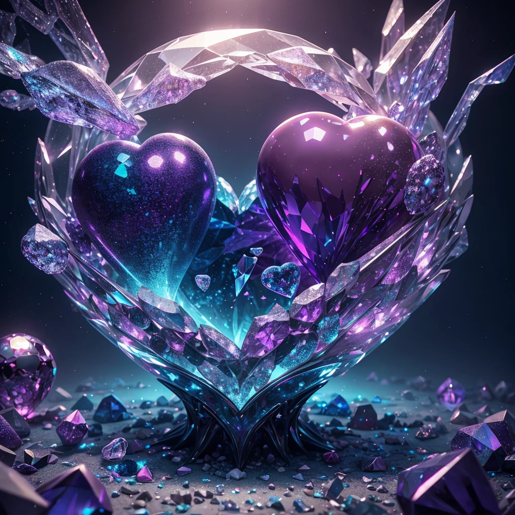 crystal heart with mini broken hearts inside, fantasy, cinema 4d, polished, colorful, intricate, eldritch, ethereal, vibrant, surrealism, surrealism, vray, nvdia ray tracing, cryengine, magical, 4k, 8k, masterpiece, crystal, glowing, orbs, iridescent