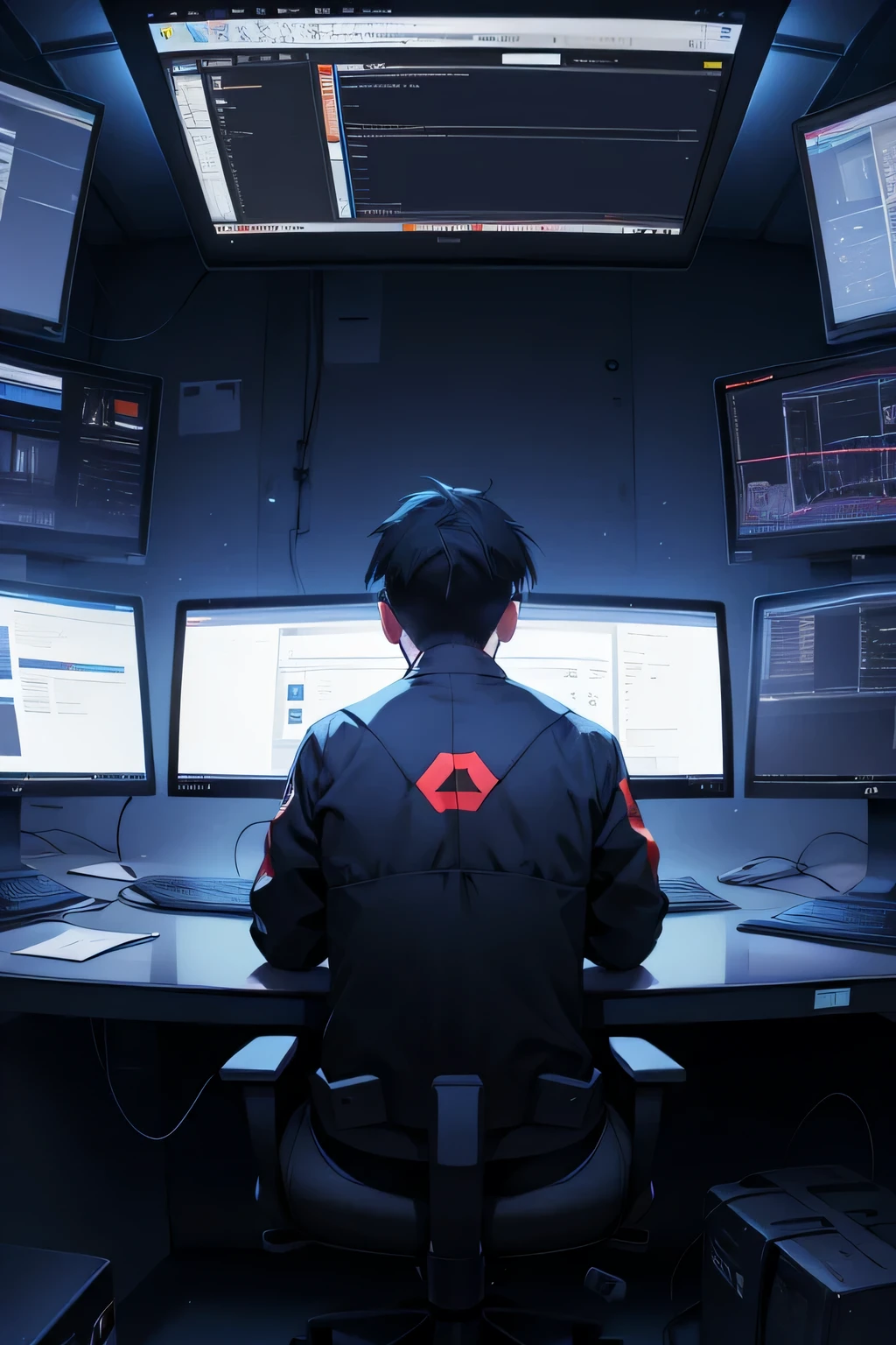 hacker,backs,illustratio,Multiple monitors