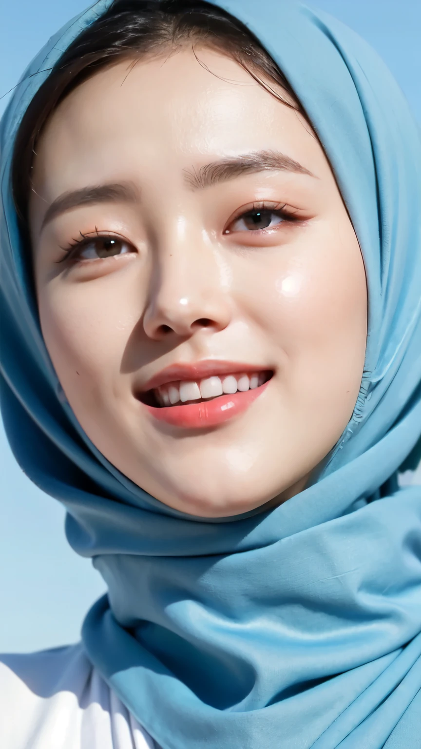 ((Best quality, 8k, Masterpiece :1.37)), (wear hijab girls), girls wear hijab, postion:standing, style model, (girls wearing hijab moslem), beautiful face, face bukkake, 18 years old girls, hair black, ultra detailed face, ultra detailed body, slim body, lips smile, Beautiful detailed eyes, eyes korean, detailed nose, Natural Lip, ((Lips Smile)), face smile, Wear hijab moslem, fancy jubba thobbe, view of the blue sky, Slim Body, realistic face, backround people hijab