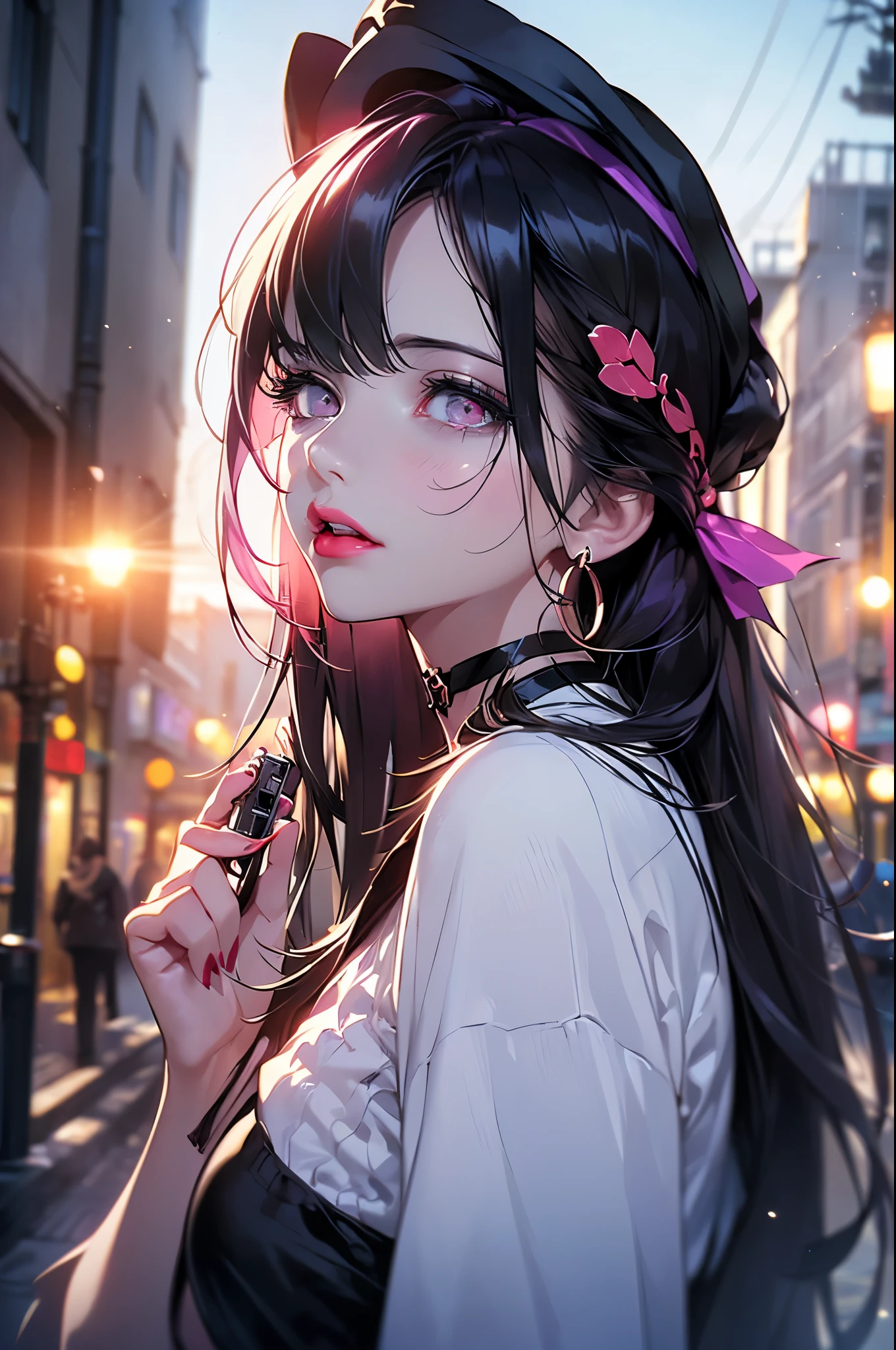 hair above one eye, red eyes, clear eyes, choker, Neon Shirt, purple pirate costume,Captain Hat、military uniform cloak,Ocean族, shineing grafiti, shineing tattoos, shine, neon light, Black light,anime style, movieポートレート写真, 1 female, Full body Esbian,blue eye background, Ocean上戦、big and full breasts, anger, (scarlet colored hair), long hair, purple eyes, wearing a short black dress, (natural skin texture vivid details, surreal, (realistic detailed eyes, natural skin texture, realistic facial details), soft and dramatic lighting, Depth of written boundary, Bokeh, vivid details, surreal, 35mm movie, hazy blur, movie,lipstick, ear piercing, eye shadow, hoop earrings, Red-pink lips, 多色のred eyes, purple theme,Wear an iridescent aura,beautiful eyes,There are many treasure chests、grab the gem,bold pose、decide on a pose,upper ponytail,Hanging bangs,holding a katana、handgun,Run around the battlefieldhair above one eye, red eyes, clear eyes, choker, Neon Shirt, purple pirate costume,Captain Hat、military uniform cloak,Ocean族, shineing grafiti, shineing tattoos, shine, neon light, Black light,anime style, movieポートレート写真, 1 female, Full body Esbian,blue eye background,、big and full breasts, anger, (scarlet colored hair), long hair, purple eyes, wearing a short black dress, (natural skin texture vivid details, surreal, (realistic detailed eyes, natural skin texture, realistic facial details), soft and dramatic lighting, Depth of written boundary, Bokeh, vivid details, surreal, 35mm movie, hazy blur, movie,lipstick, ear piercing, eye shadow, hoop earrings, Red-pink lips, 多色のred eyes, purple theme,Wear an iridescent aura,beautiful eyes,There are many treasure chests、grab the gem,bold pose、decide on a pose,upper ponytail,Hanging bangs,have a battle knife、handgun,Run around the battlefield,Ocean、I can see the ship、big ship