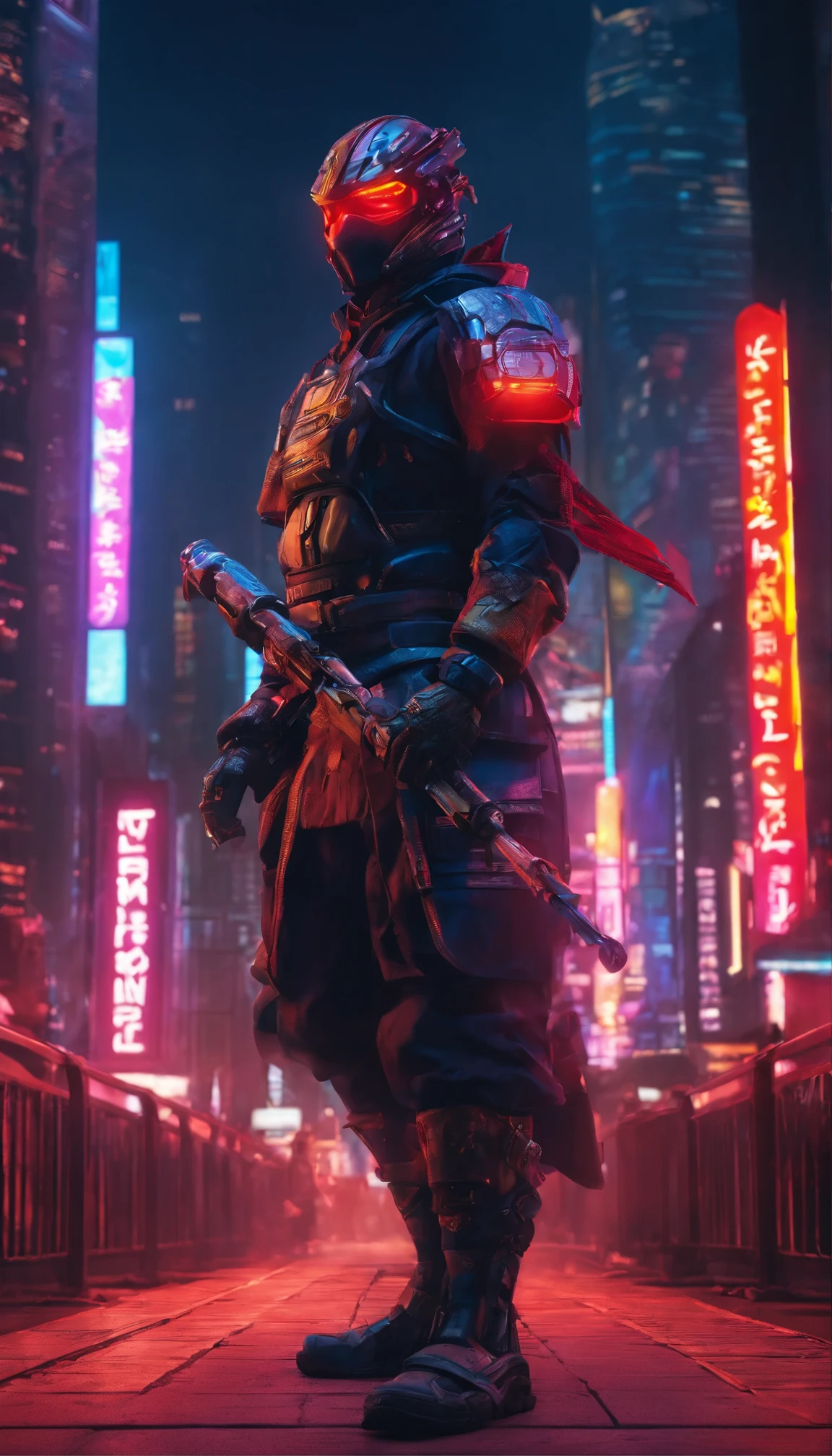 Ultrarealistic Raw image of a dust inflame on a old malay male is in katana pose ((Jodan-no- kamae)) wearing Hanfu cybernetic warframe tennogen heavy armor , ((close up image)), red lift matte color, medium and dark background neon gradient skin preset color,hight texture and clarity,sharpening texture, sharp focus, vignette rim lighthing