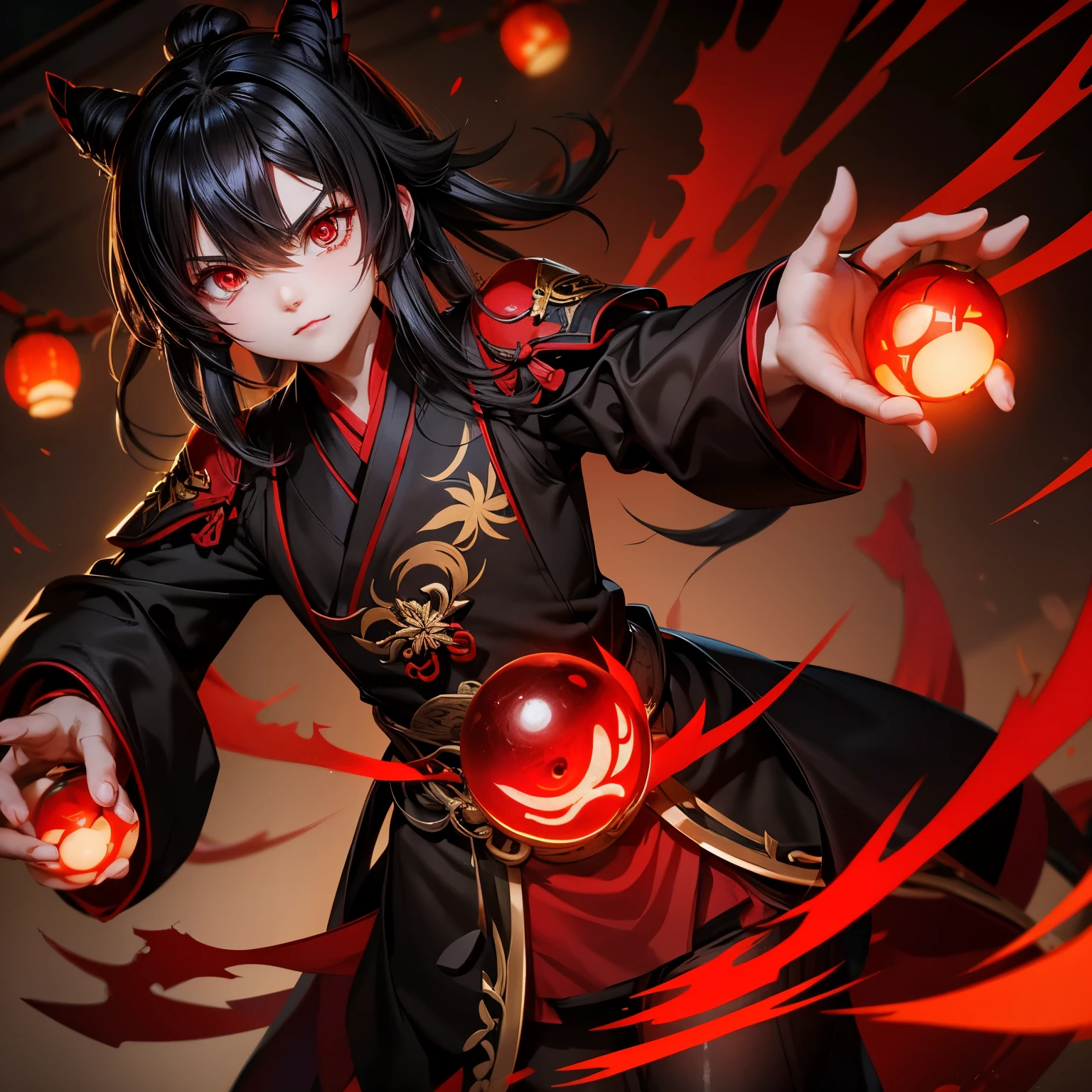 Hu tao genshin impact, evil face, bright red eyes