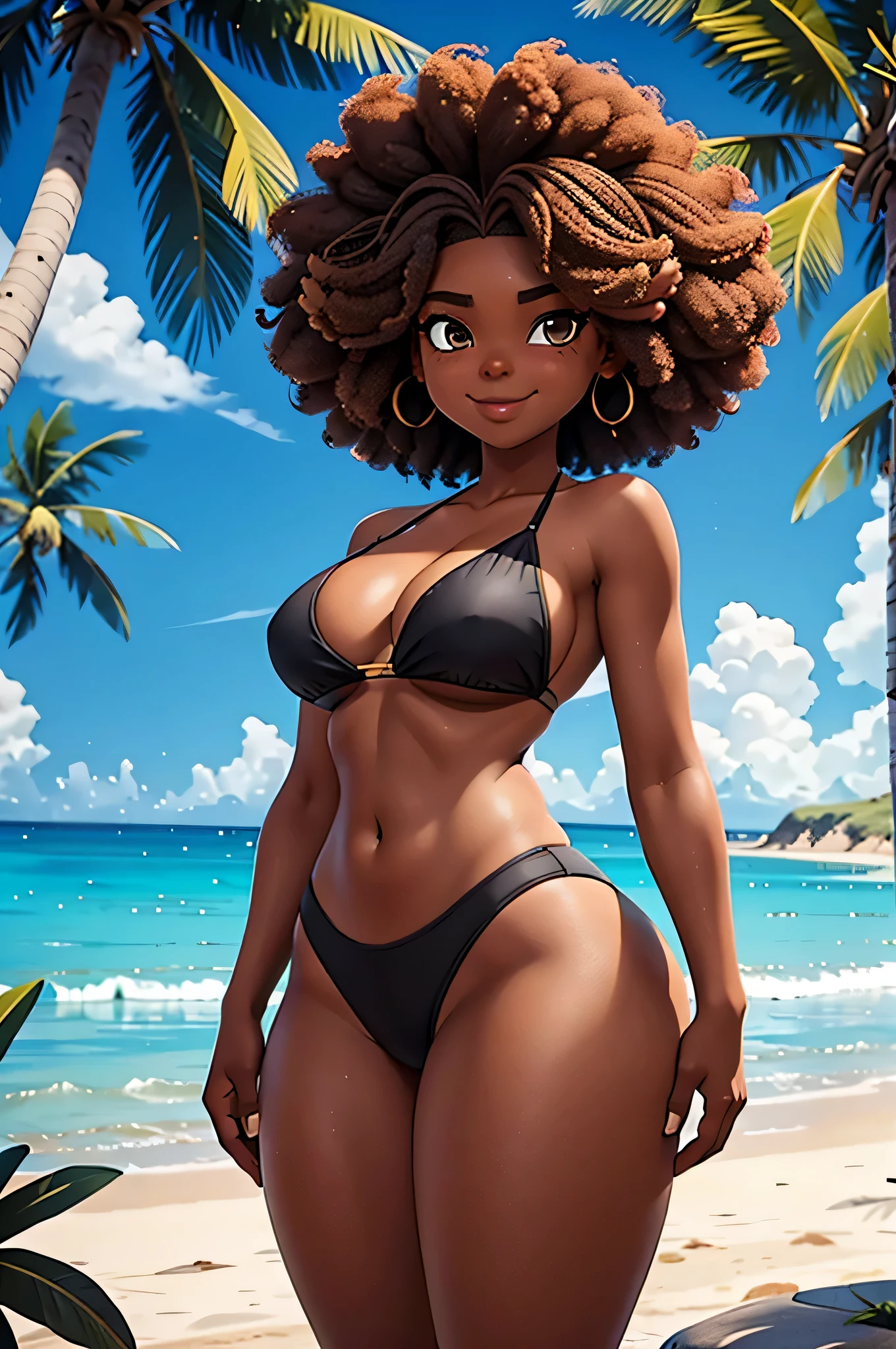 HD, dark skinned, young girl, age 8, humanoid, honey, black afro hair, (((afro hair))), Jackie Parris, ((((Jackie Parris)))), full body cgsociety, 3 d character art, full character body, detailed full body concept, stylized character, erotica, ((young girl, 1girl, age 8)), ((complex detailed background, beach, outside)), chubby, small, short, action pose, smiling, wearing a bikini, showing butt