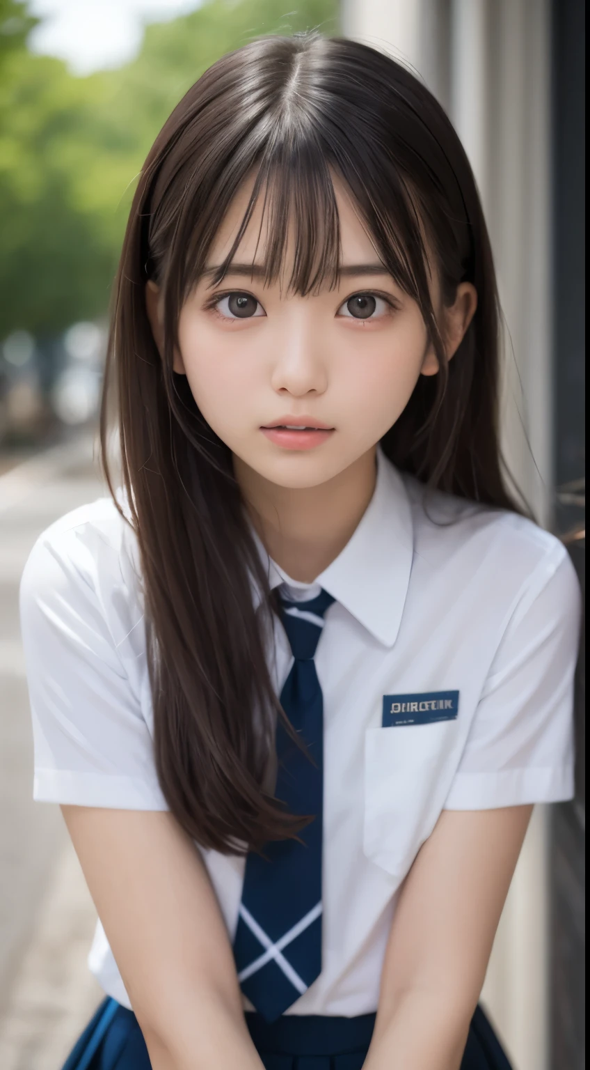 masterpiece, highest quality, 8K, 15 years, Ten generations, young,,slender,RAW photo, disorganized, high school girl uniform、sit、{panti aside}, alone, idol face, violaces, gardenia, delicate girl, Digital single-lens reflex camera, looking at the viewer, Frank, Sophisticated, like々New, thin arms, professional lighting, film grain, chromatic aberration, (detailed eyes and face:1.0), (Bokeh:1.1)