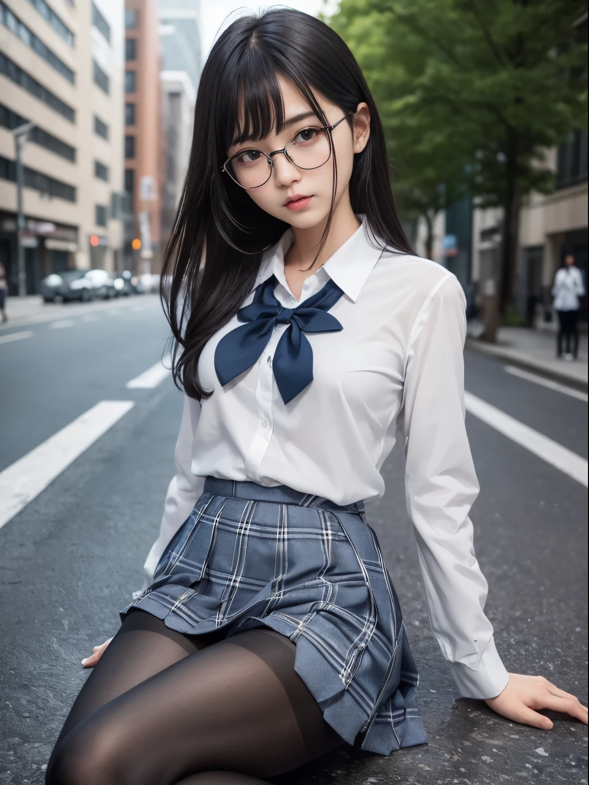 long bob cut、(((spread your legs, 両kneesを揃えて曲げて座り))),(I can see my underwear)、((細いeye))、((細いeye))、((細いeye))、(8K、生photographgraphy、highest quality、masterpiece:1.2),、small、(flat chest)、(flat chest)、(flat chest)、(flat chest)、(flat chest)、(Are thin)、Fair skin、Whitening、dark look、skinny,Fair skin肌,Saucy,Schoolの,looking at the viewer,looking straight ahead,high-pitched clothes,erotic,students,white skin,knees,(((black pantyhose)),((black pantyhose))),disorganized,(small face),(small face),I can see the forehead,Bangs hanging from the left and right sides of the forehead,(cold look,eyeがきつめ,glare,bullish,anger)、masterpiece,highest quality、ultra high resolution,生photograph,beautiful,beautiful,There is only one person, solo,Glasses,,dark look,small breasts same,full body,(まるGlasses),JK uniform,high school girl,japanese woman, (photorealistic:1.37)、School、photon mapping,Reality、beautiful woman,cute baby face,ブラウンeye、black socks、(red bow tie)、radio city、Physically based rendering、depth of field rally background、photograph,body,beautiful feet, long legs, thin legs,(I can see my bangs), Hairy pubic area, lips, blue_eye, nose soft,(light blue dress shirt), (Navy, blue and white plaid pleated skirt), kneesが見える,transparent clothing,, Peaches, black cotton socks,Nogizaka Idol, , japanese idol