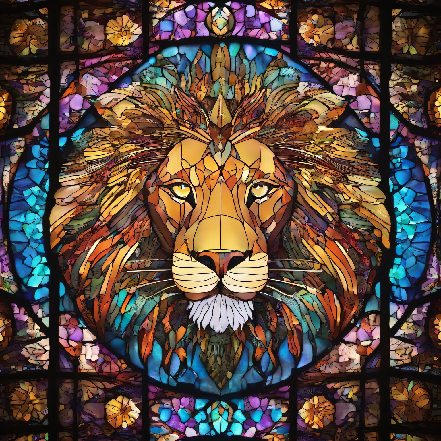 In 8K、table top、highest quality、surreal、Photoreal、lion、月光に照らされたlion、オスのlion、lionの顔にフォーカス、lionのポートレート、A fantastic sight of countless lights flying in the pitch black darkness.、Rays of light dance magically while scattering sparkling balls of light..、Fantastic moonlit night、masterpiece、composition of golden ratio、