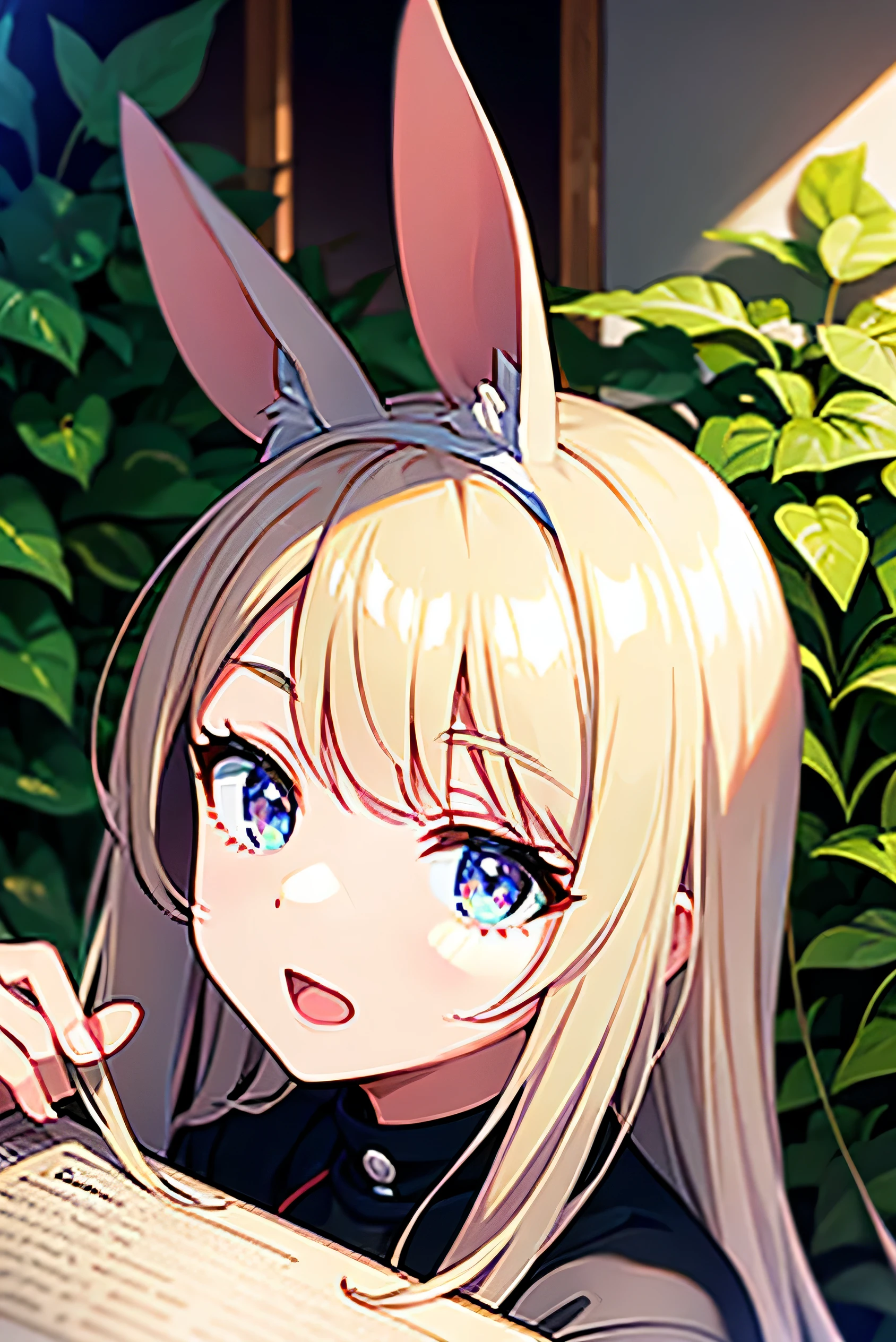 CAT AND RABBIT PLAYING IN A GARDEN FULL OF VEGETABLES. FACE DETAIL, EYE DETAIL, CAVE BACKGROUND