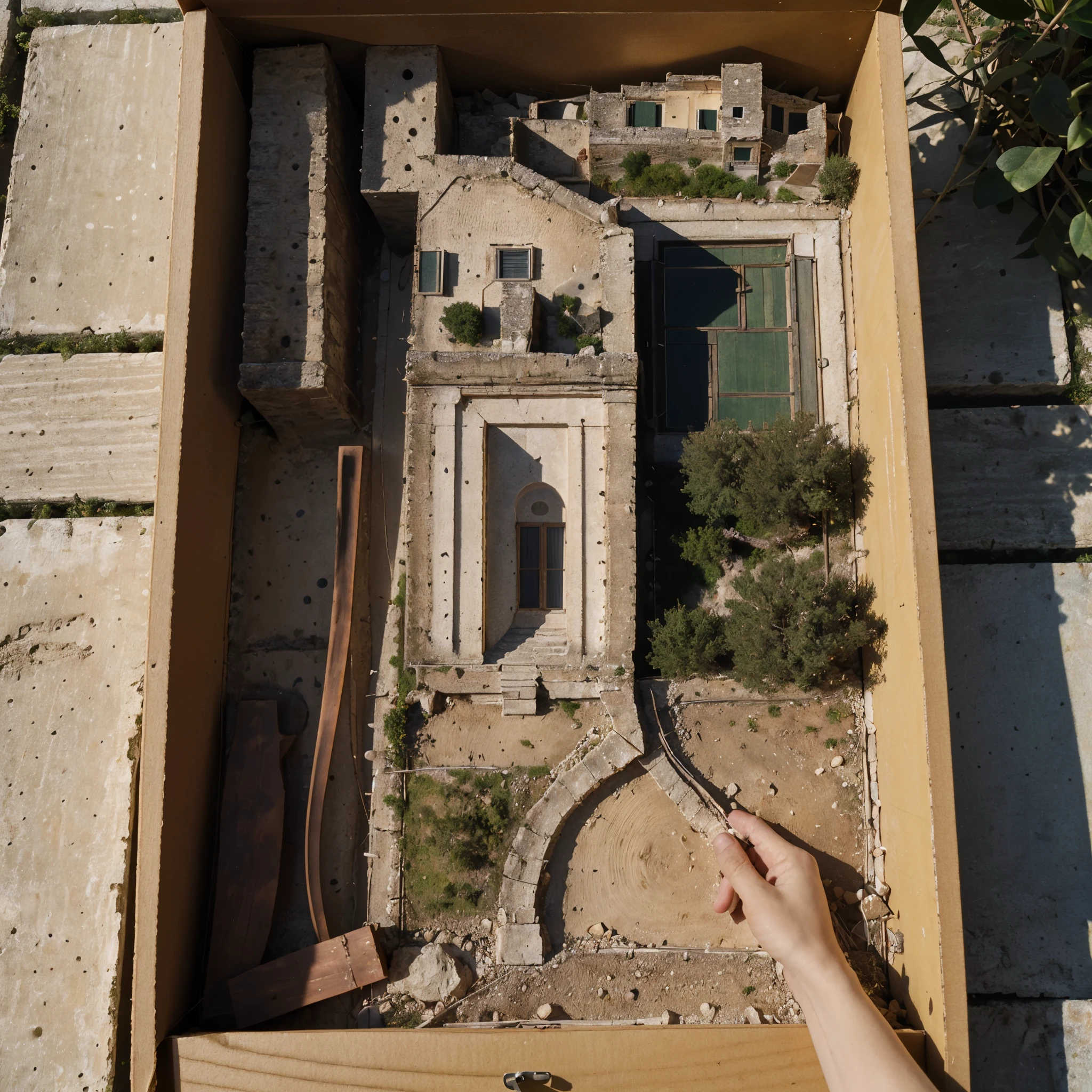 Matera soil realistic model, (bifurcation, original photo, best quality, masterpiece:1.4), (in a small nature box:1.3), Isometric, small nature, landscape on foundation of sassi_di_matera