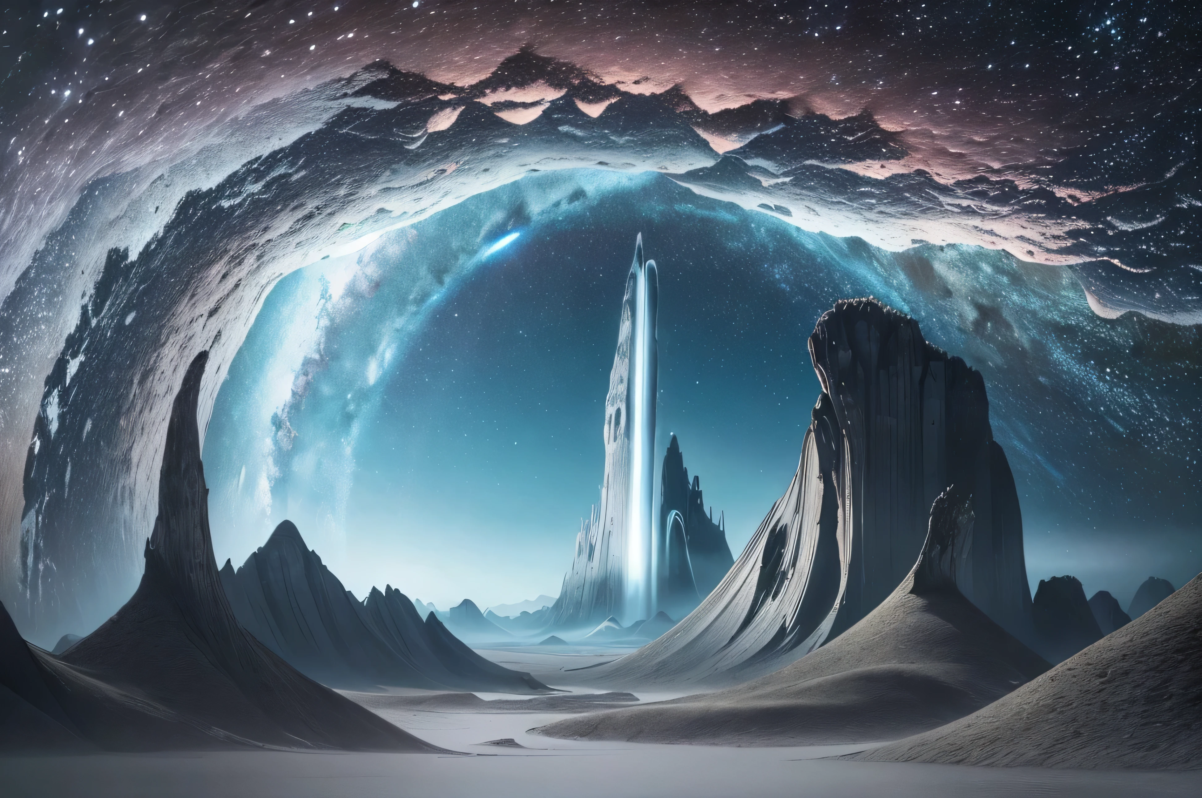 (best quality,High Resolution:1.2),(Panorama-Perspektive,Weitwinkelansicht),(galaxienartig,majestic),(riesiger Berg,monolithische Struktur:1.1),(expandierendes Universum),(mysterious atmosphere,traumhafte Umgebung),(Akribische Liebe zum Detail),(Von Salvador Dali inspiriert),(Surreale Elemente,illusionary elements),(melting objects,weiche Uhren:1.1),(leuchtende Farben,Contrasting tones),(ethereal lighting,Weiche Schatten),(enigmatic composition)