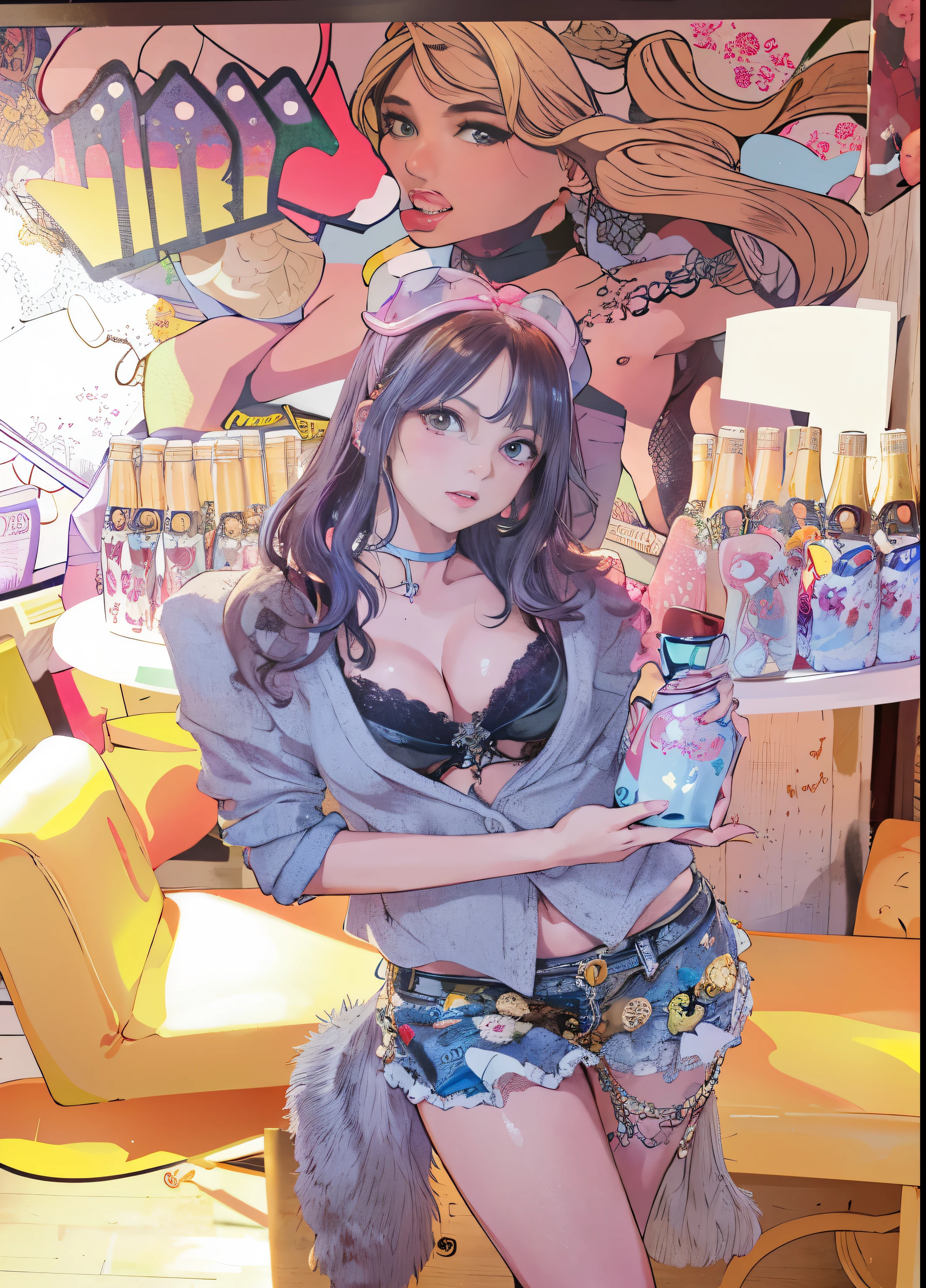 Sexy dressed arafe girl holding a bottle of alcohol, deayami kojima, anime girl drinks energy drink, sakimichan, trending on cgstation, drink, Second time&#39;Twi, holding beer bottles, Young skinny gravure idol, Soda themed girl, Young and cute gravure idol, Yoshitomo Nara