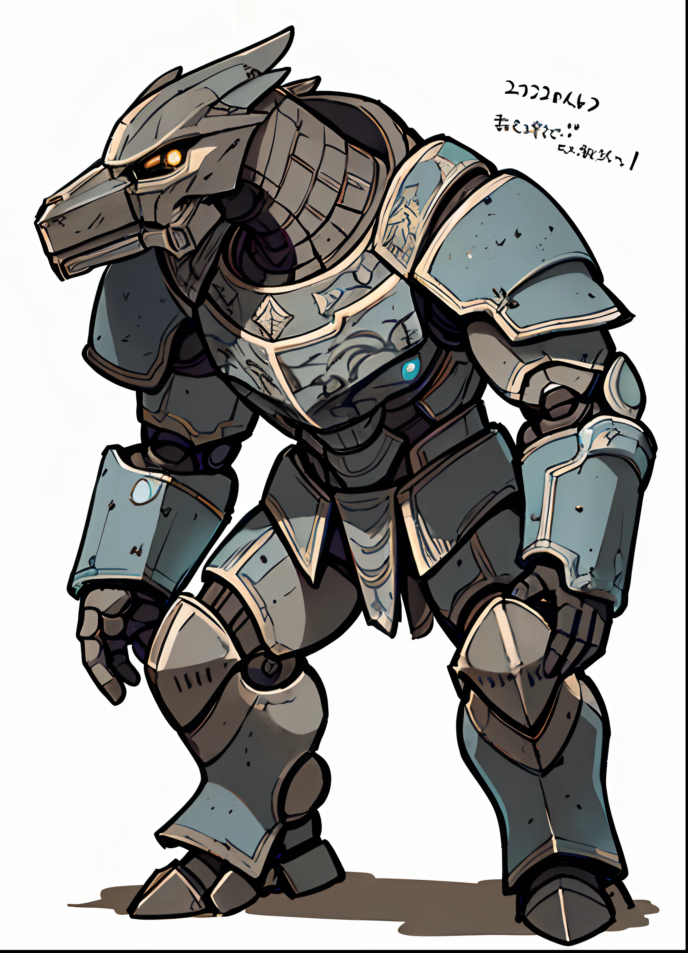 by bestiary_estilo, a drawing of a giant robot with a bird on its shoulder, stone Golem, stone colosso remains, like a titan feio, like a titan, shadow of the colosso, Golem, do desbravador, Conceito de personagem DND Golias, warforged, arte conceitual de alta fantasia, colosso, fortemente blindado, armadura cinza, armadura grossa, greek god in mecha estilo