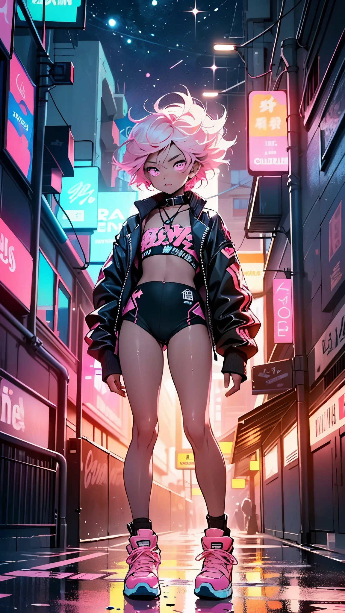 (1:1.3),(1boy:1.5),-yeld,teger,femboy,Libido boy,Female physiognomy,
little boittle boy,boy,d only,,1boy,(m gender:1)))),
pink hair,short detailed hair,(((neon_pink_eyes:1.3))),intricate eyes,beautiful detailed eyes,symmetrical eyes,big eyes:1.5,'s chest,((kid body,a little chubby,good anatomy,accurate body proportions,detailed shota body for young boy,perfect anatomy))),
serious and thoughtful man,(nsfw),
flat chest,((fat)),(((lustrous skin:1.5,bright skin: 1.5,skin tanned,shiny skin,very shiny skin,shiny body,plastic glitter skin,exaggerated shiny skin,illuminated skin,wet legs))),(detailed body),
collar around his neck,The collar is attached to a thick dog leash,(tiny bulge on pants),Sweatshirt,revealing clothing,show skin,(micro clothes,rave fashion,visible thong straps,accessories LED),((underpants strap)),((wet clothes,intricate outfit,intricate clothes)),
(dynamic pose:1.0),solo focus,(embarrassed),(centered,scale to fit dimensions,Rule of thirds),
cyberpunk city by the ocean at night, with bright neon signs and dark stormy clouds and puddles, scenery:1.25,nighttime, starry night, cosmos,Very dark night that makes the neon lights stand out, very bright neon lights,nighttime, starry night, cosmos,
artistic photography,(photography taken by sldr),highres, sharp focus,(ultra detailed, extremely detailed), (photorealistic artwork:1.37),(extremely detailed CG unity 8k wallpaper),((synthwave background theme)),(((vibrant colors))),intricate,(intricate background),(masterpiece),(best quality),perfect rendered face,perfect face details,realistic face,photo realistic,analog style,((intricate detail)),(((realism))),