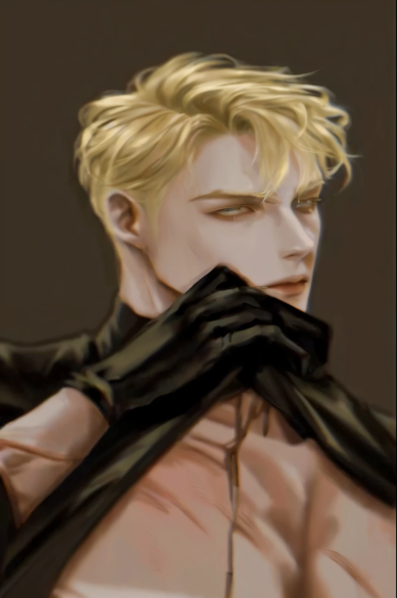 a close up of a person with a black shirt on, johan liebert mixed with alucard, johan liebert mixed with dante, johan liebert, dio brando, handsome guy in demon slayer art, made with anime painter studio, handsome anime pose, delicate androgynous prince, his palms are sweaty, beautiful androgynous prince, painted in anime painter studio, stray kids Bangchan, stray kids, christopher bang, kpop boy, korean male face 