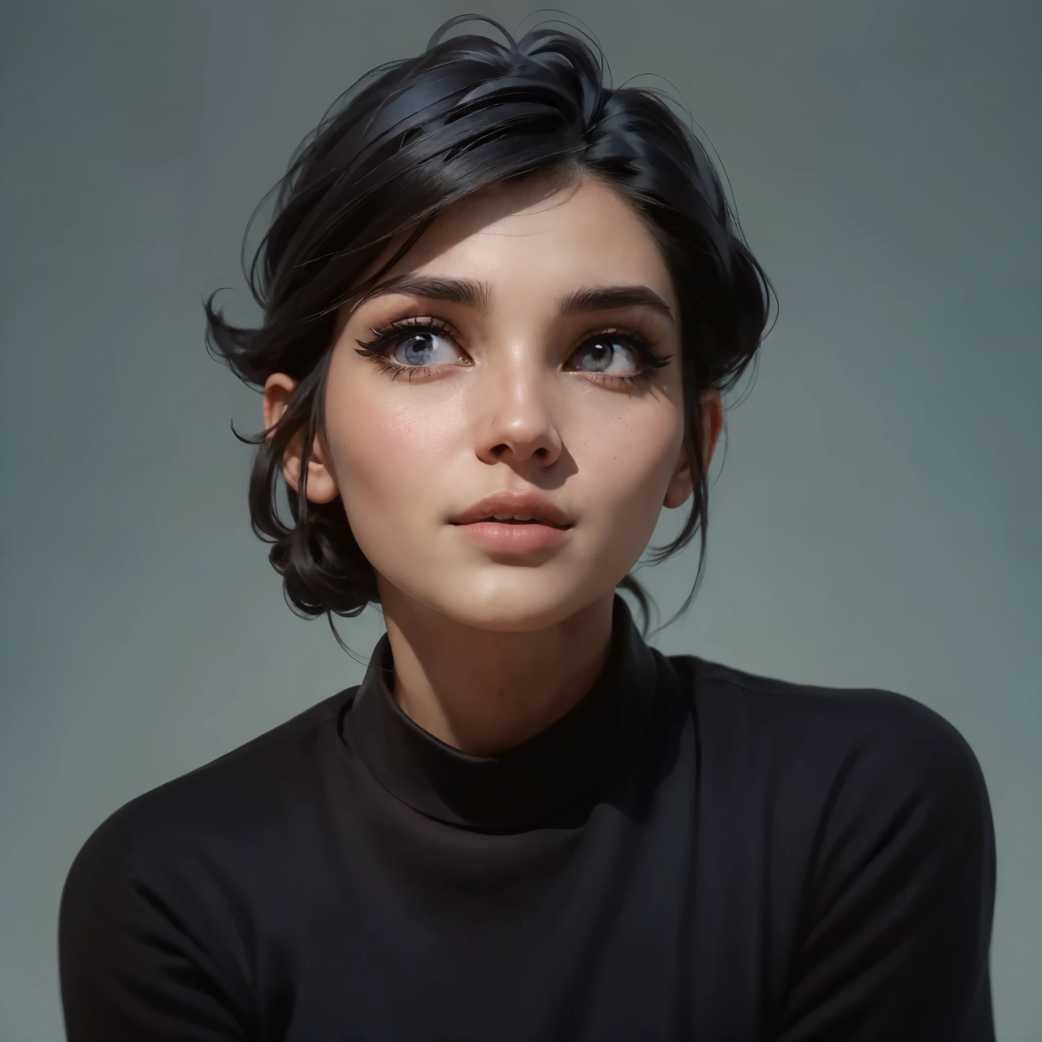 a close up of a woman with a black shirt and a black sweater, faridah malik, kyza saleem, khyzyl saleem, kimi vera, by Ambreen Butt, mahira khan as a d&d wizard, nika maisuradze, profile image, profile pic, alina ivanchenko, profile picture, dramatic art, (highly detailed face:1.4) (smile:0.7) (background inside dark, moody, private study:1.3) POV, by lee jeffries, nikon d850, film stock photograph ,4 kodak portra 400 ,camera f1.6 lens ,rich colors ,hyper realistic ,lifelike texture, dramatic lighting , cinestill 800