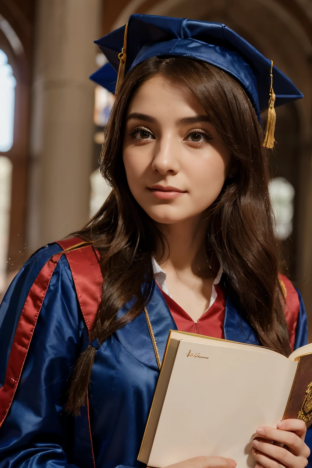 a close up of a woman in a graduation gown and cap, a colorized photo  academic art, graduation photo, wearing an academic gown, post graduate, student, maya ali sorcerer, 2. sigara aşırmak, university, as d&d sorcerer
