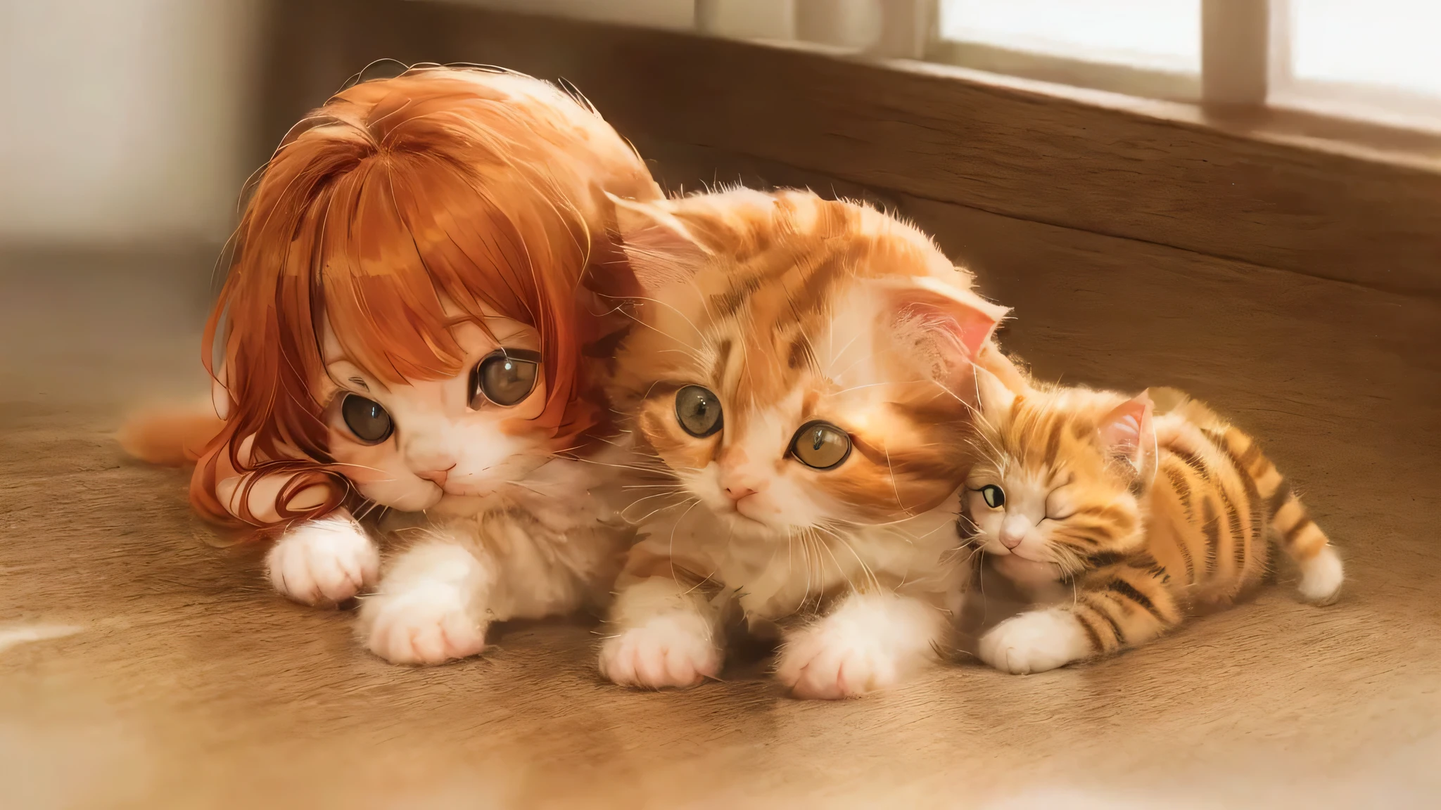 A small orange and white cat is sitting on the floor。, adorable kitten, cute kitten, a cute cat, cute cat, cute cat photo, 今までで一番cute kitten, miniature kitten, cat photo, With cute doting eyes, cute and adorable, kitten portrait, ginger cat, cute kittens, cute cat, Cute animals, cute and kind eyes