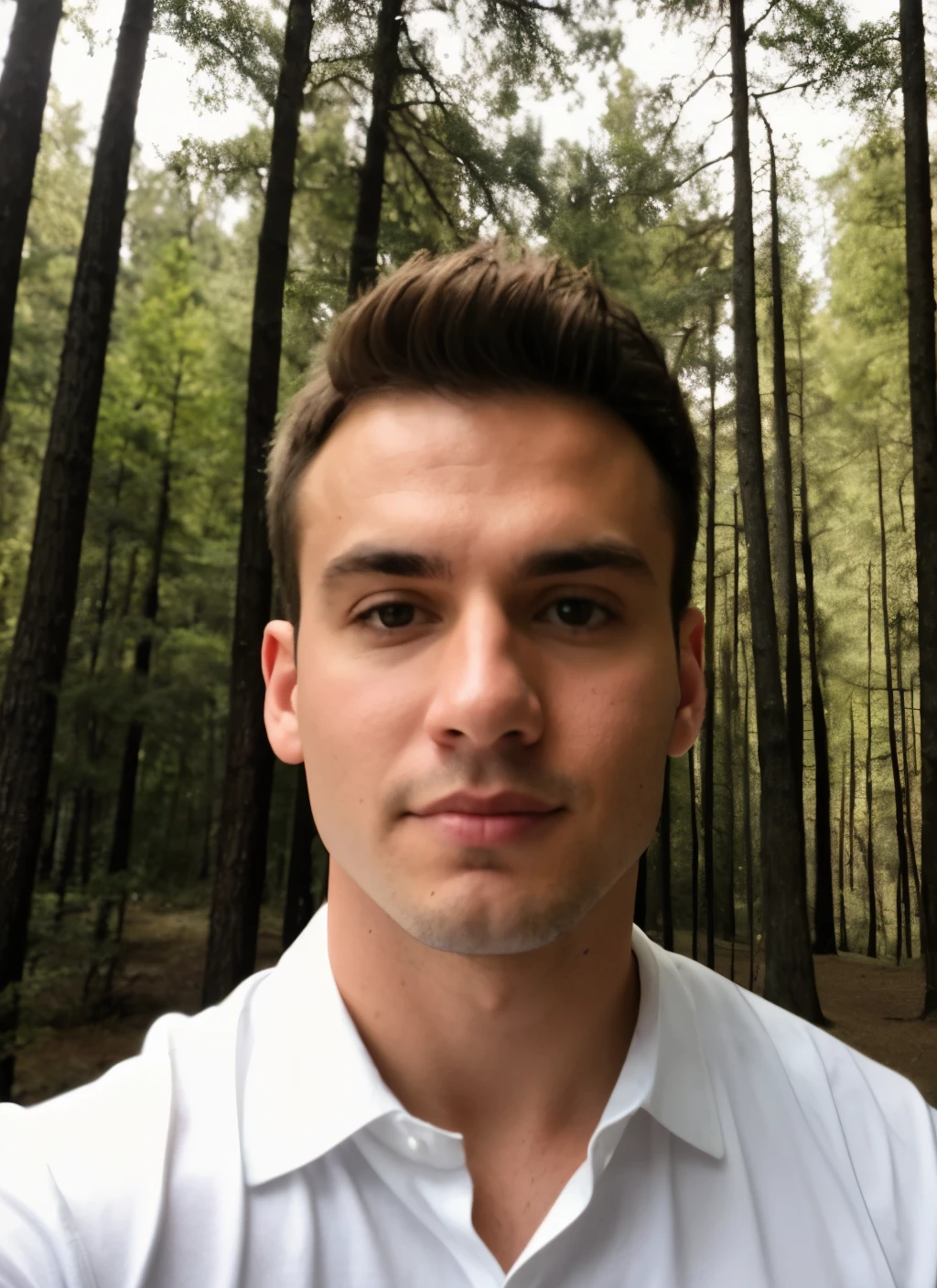 arafed man in a white shirt standing in a forest, forrest in the background, headshot profile picture, in front of a forest background, forrest in background, profile photo, similar,