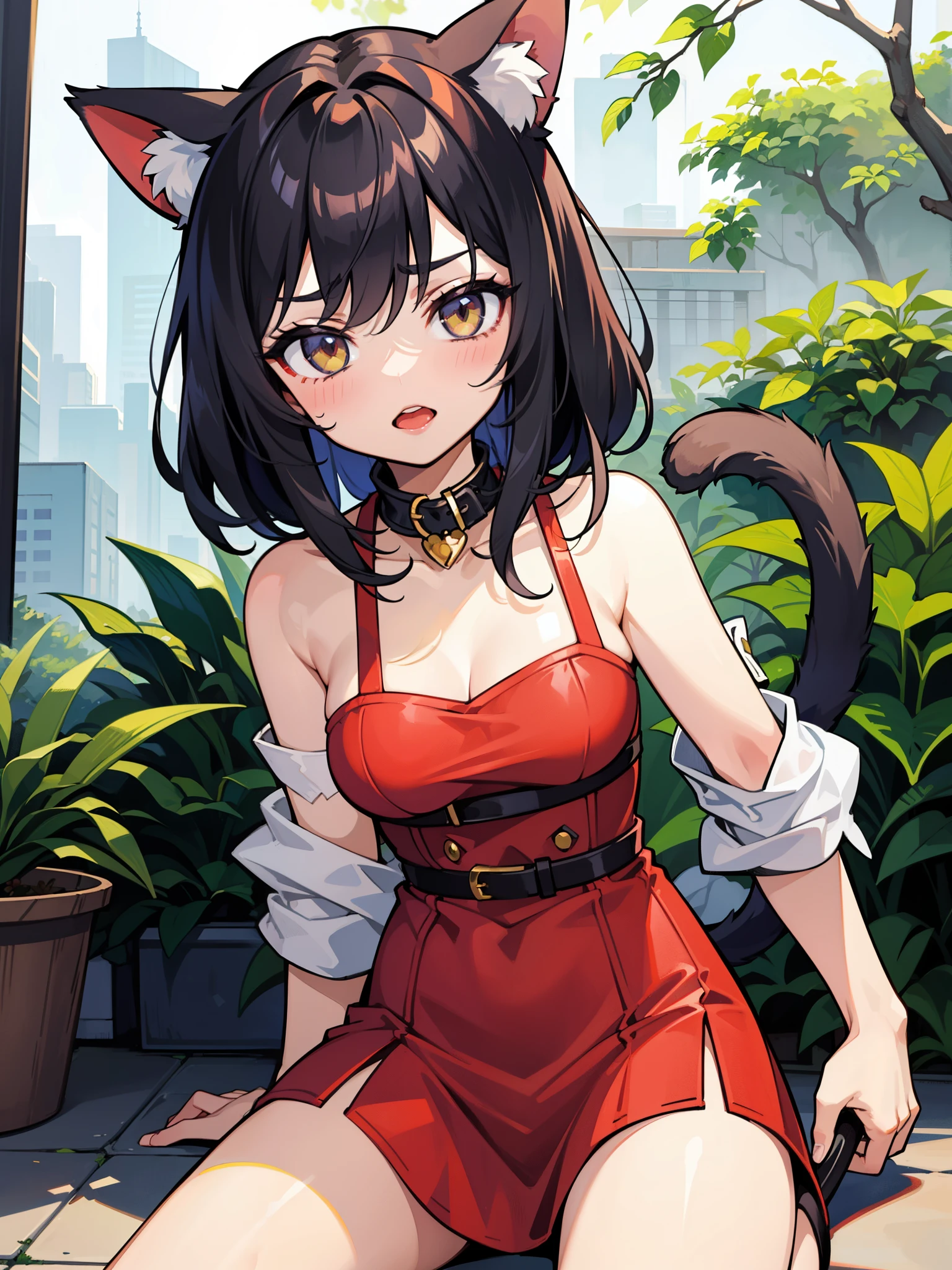 1girl, growl, catgirl, cat tail, cat ears, cute