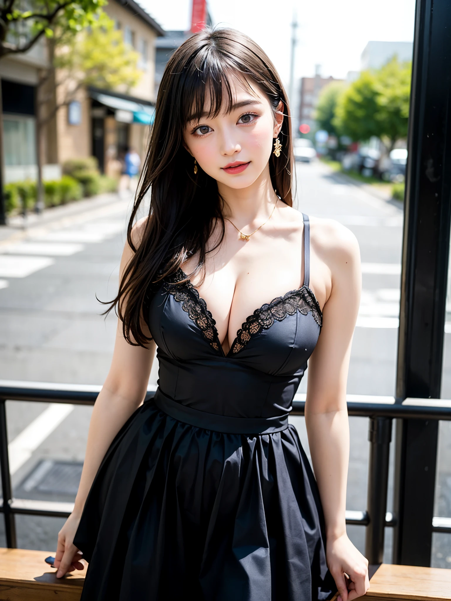 (masterpiece, highest quality、super dense skin、get used to it),1 girl, alone,Beautiful symmetrical face、 hyper realistic, realistic,realistic, light brown eyes stare at the viewer,Brunette short bob hair with highly detailed shiny hair:2、intense eye highlights), See-through brightly colored winter clothes,Lovely see-through costume full of charm、 lips,lip gloss, outdoor, Upper body、Big eyes、eyelash、{Huge|big|Hugeな|mega} chest:2, cleavage:2、(Big eyess short bob hair beautiful detailed eyes、Adds intense highlights to your eyes with eye-catching light、large full chest、look at the audience、she is very beautiful and cute、show me your ears、long neck:1.4、smile、Close your mouth and smilee、perfect anatomy、ideal body proportions、Please tilt your head slightly)、(Snow-covered tree-lined street in Norway in winter)、(she is a very cute and attractive woman)、portrait:2