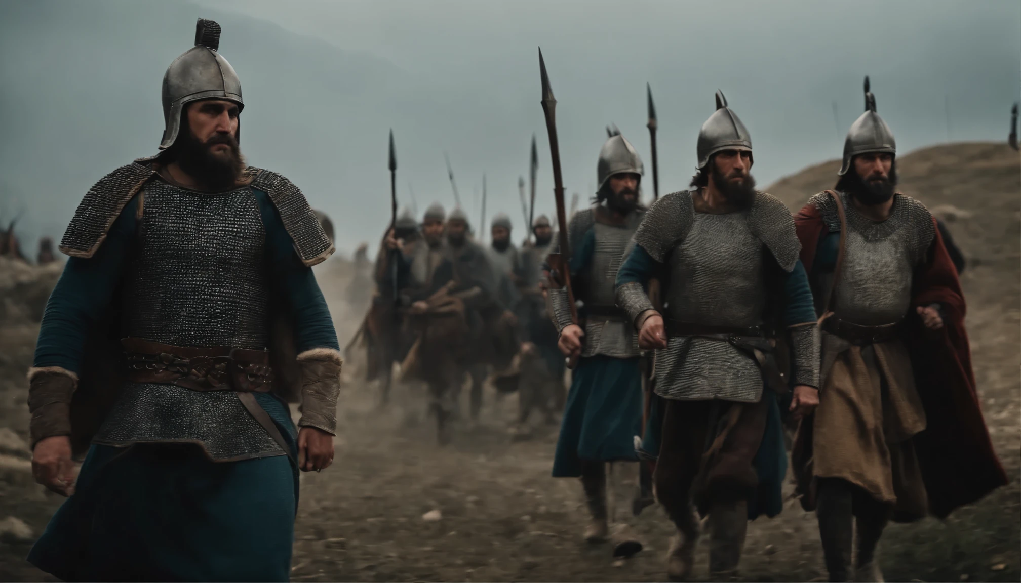 Realistic photo of 200 Georgian warriors seemingly defecting to join Seljuks