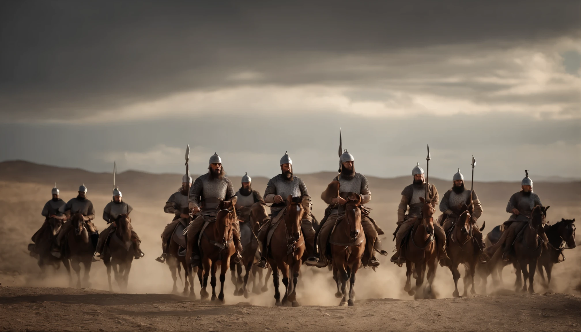 Create a realistic photo of 200 Georgian warriors seemingly defecting to join Seljuks, depicting the emotions and interactions between the two groups as they come together. Capture the tension, uncertainty, and potential conflict in the scene. Use historical references and accurate details to bring the moment to life.