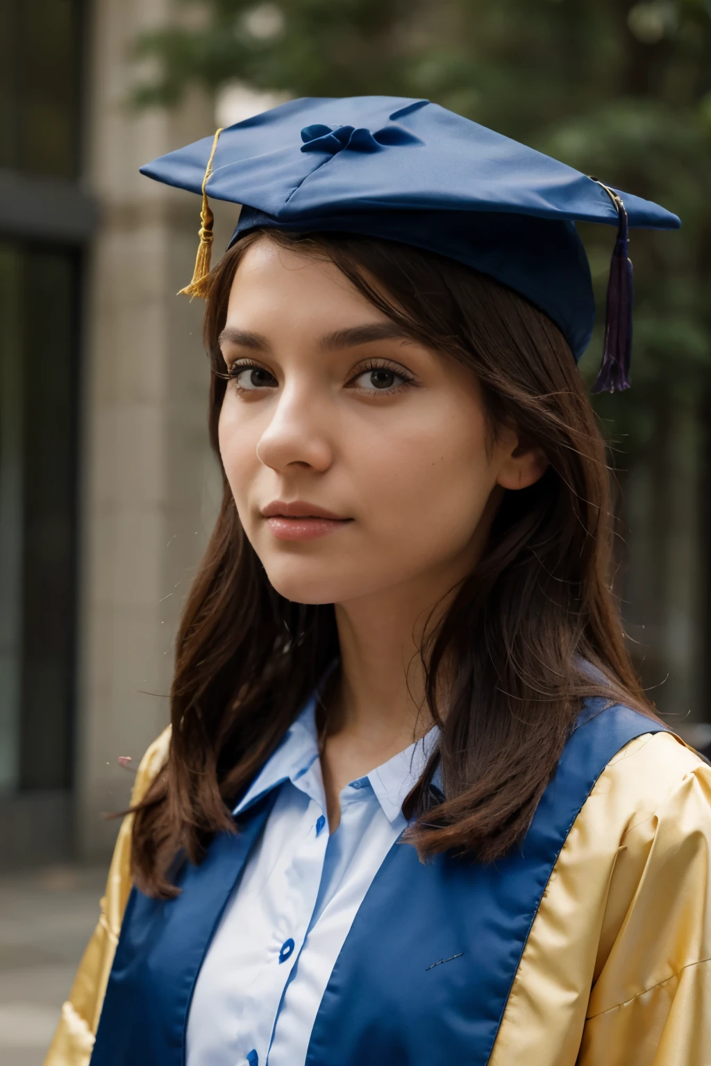 a close up of a woman in a graduation gown and cap, a colorized photo academic art, graduation photo, wearing an academic gown, post graduate, student, Nadia  sorcerer, 2. , university,
