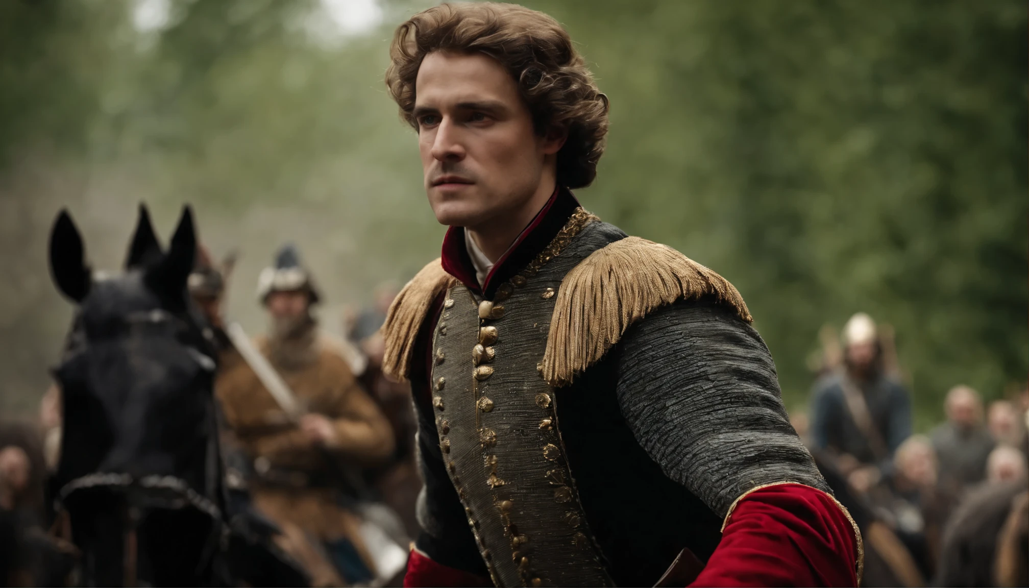 Create a realistic photo of Georgian king David IV ‘s son Demetre attacking from flanks, depicting the emotions and interactions between the two groups as they come together. Capture the tension, uncertainty, and potential conflict in the scene. Use historical references and accurate details to bring the moment to life.