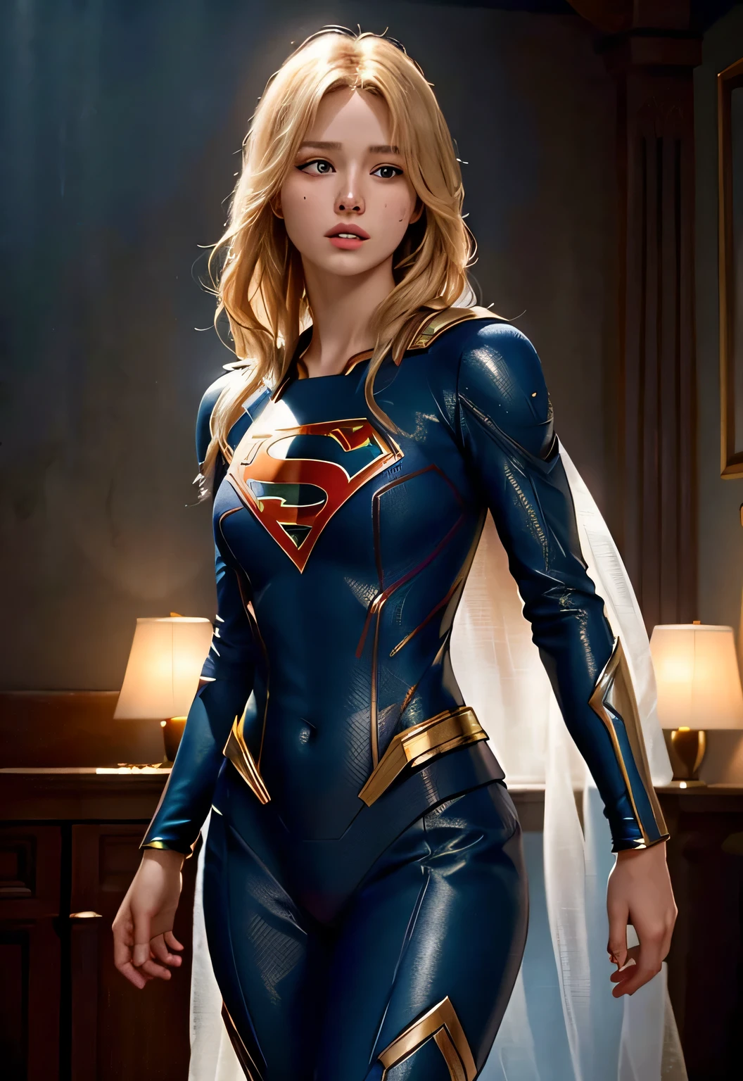 Supergirl, 8K, HD, realistic, beautiful highly detailed full Body perfect . painting by artgerm and greg rutkowski and alphonse mucha, realistic, HD, 8k, supergirl suit, 1980s, beauty face, ((realism)), extremely high quality RAW photograph, ultra detailed photograph, sharp focus, high resolution, (detailed skin:1,3),high quality, film grain, Fujifilm XT3,Highly Detailed, movie, (Cinematic Photo:1.3) of (Realistic:1.3),(Disgusting:1.3) Photorealism, (Magical Photo:1.3) of (Realistic:1.3), Crystalcore, Bejeweled, ethereal, hyperdetailed fantasy character, Dreamlike, Ethereal Fantasy, Realistic, Fiction, Full-HD, HD, 8K, Soft Lighting, Beautiful Lighting,Highly Detailed,Highly Detailed,(Photorealism:1.3), (1girl:0.999), (blonde_hair:0.790), (eyelashes:0.609), (face:0.631)