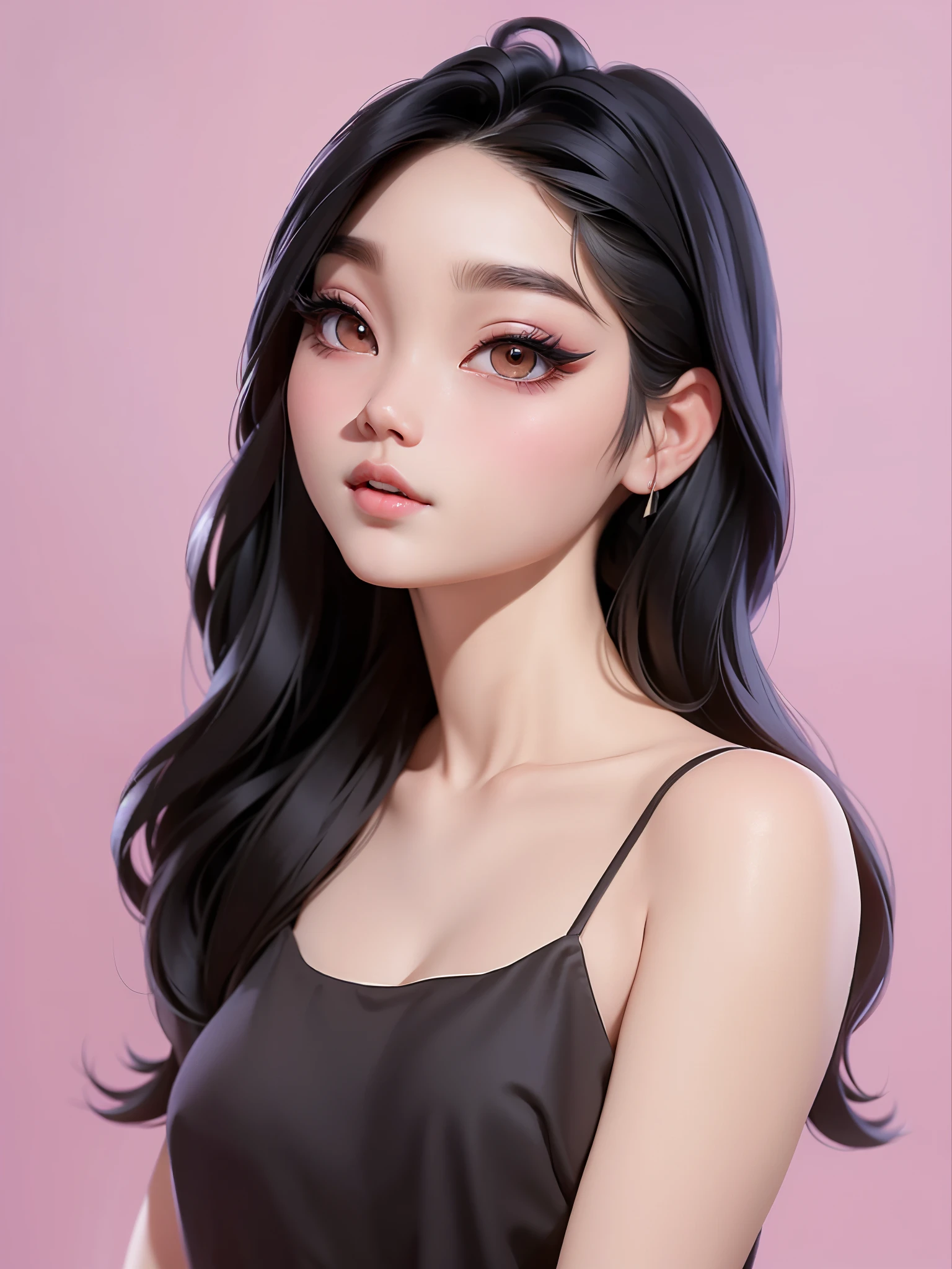 a woman with long black hair wearing a black top, jaeyeon nam, young adorable korean face, wan adorable korean face, popular korean makeup, gorgeous young korean woman, beautiful young korean woman, jinyoung shin, popular south korean makeup, heonhwa choe, yanjun chengt, beautiful south korean woman, korean girl, lee ji - eun, lee ji-eun