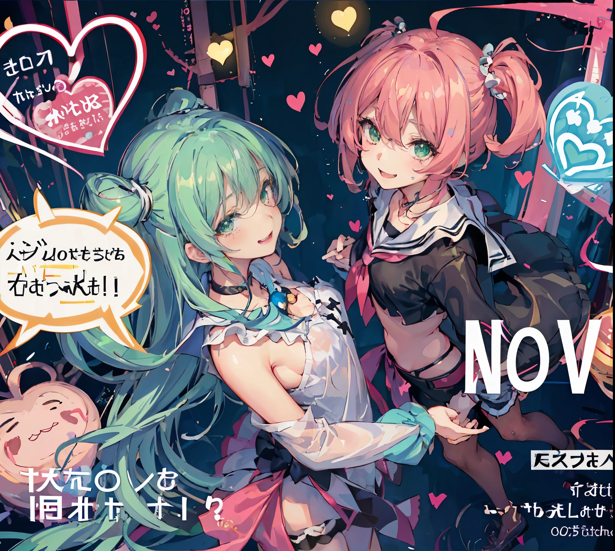 (highest quality, ),cute Kindergartener,small breasts, heart shaped magazine cover,Jacket photo,girl who captures the heart,alice in wonderland background, girls drinking semen,heart print clothes, 18+, NSFW,Girl gets, , wonderful, cute, smile, audience, article, shape, advertisement, magazine title, Lily \(Pokemon\), ハート型のCMのadvertisement, Are standing, cowboy shot, looking at the viewer, green eyes, smile, V arm,