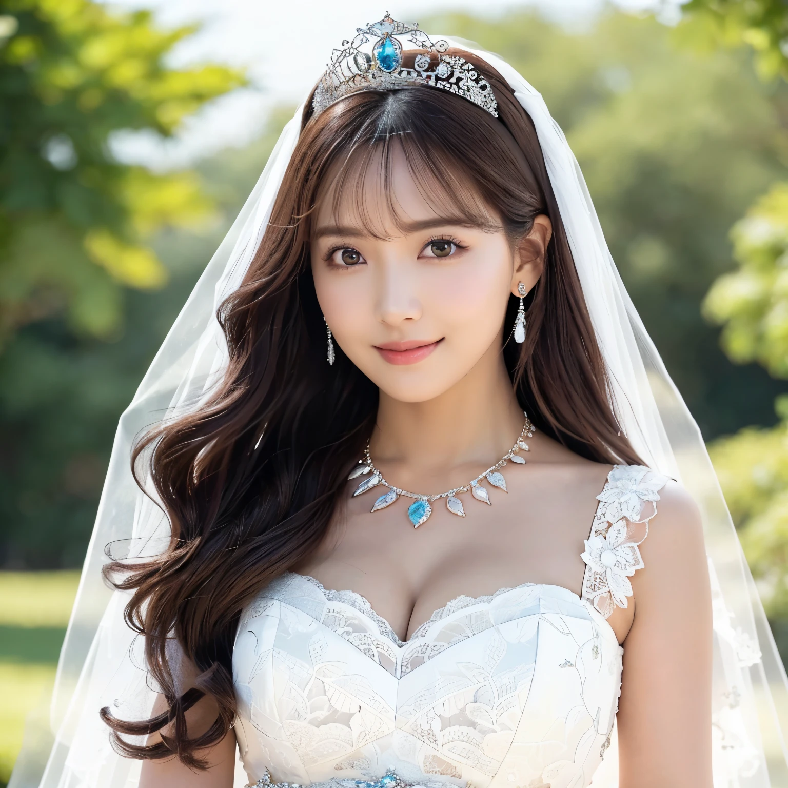 (highest quality、table top、8K、best image quality、Award-winning work)、(1 personお姫様:1.1)、Shining beautiful skin、Shining ultra-high definition skin、(accurate anatomy:1.2)、(The most luxurious and highest quality giant princess tiara:1.4)、(The most luxurious and highest quality giant necklace:1.4)、(wedding lace:1.4)、A gentle smile looking at me、(photo from the waist up:1.3)、Standing gracefully、(Blurry pure white background:1.5)、portrait photography、(very bright and vivid:1.1)、very romantic、光を受けてShining beautiful skin、(very bright and refreshing:1.1)、(the most detailed and perfect face:1.1)、(most detailed glowing eyes:1.1)、(Super high-definition beautiful skin with beautiful luster and moisture:1.1)、(the most natural beautiful cheeks:1.1)、(1 person:1.1)、(solo:1.1)、ultra high definition hair、Ultra High Definition Face、Ultra-high-definition eyes
