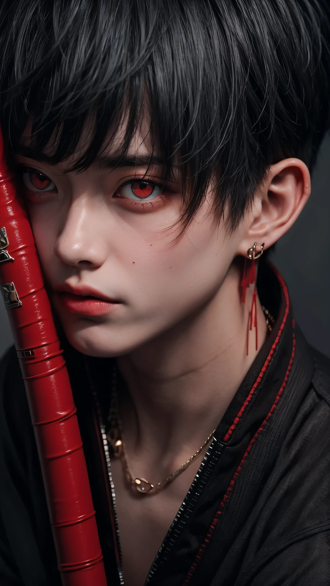 Nsfw、nude、whole body、masterpiece,High resolution,very detailed,male focus,1 boy,alone,red eyes,gray hair,glare