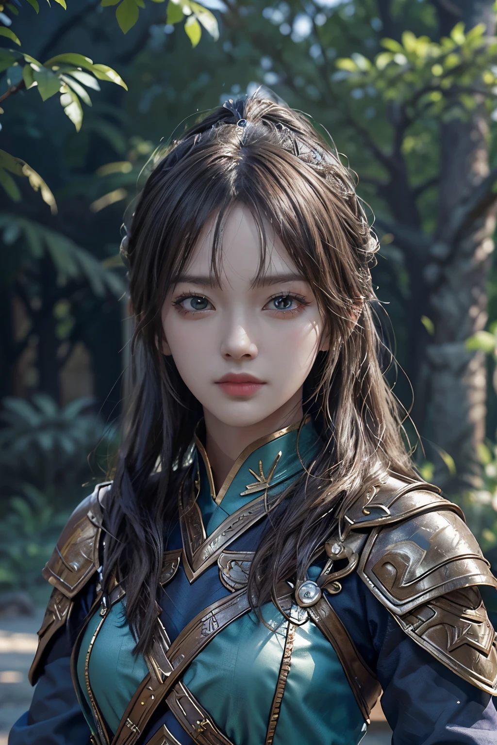 Game art，The best picture quality，Highest resolution，8K，(A bust photograph)，(Portrait)，(Head close-up)，(Rule of thirds)，Unreal Engine 5 rendering works， (The Girl of the Future)，(Female Warrior)， 
20岁少女，((Hunter))，An eye rich in detail，(Big breasts)，优雅高贵，冷漠，勇敢的，
（Medieval-style fur combat clothing，Glowing magic lines，Animal skin clothing with rich details），Medieval Lady Knight，Medieval ranger，
拍照姿势，简单背景，Movie lights，Ray tracing，Game CG，((3D Unreal Engine))，oc渲染反射纹